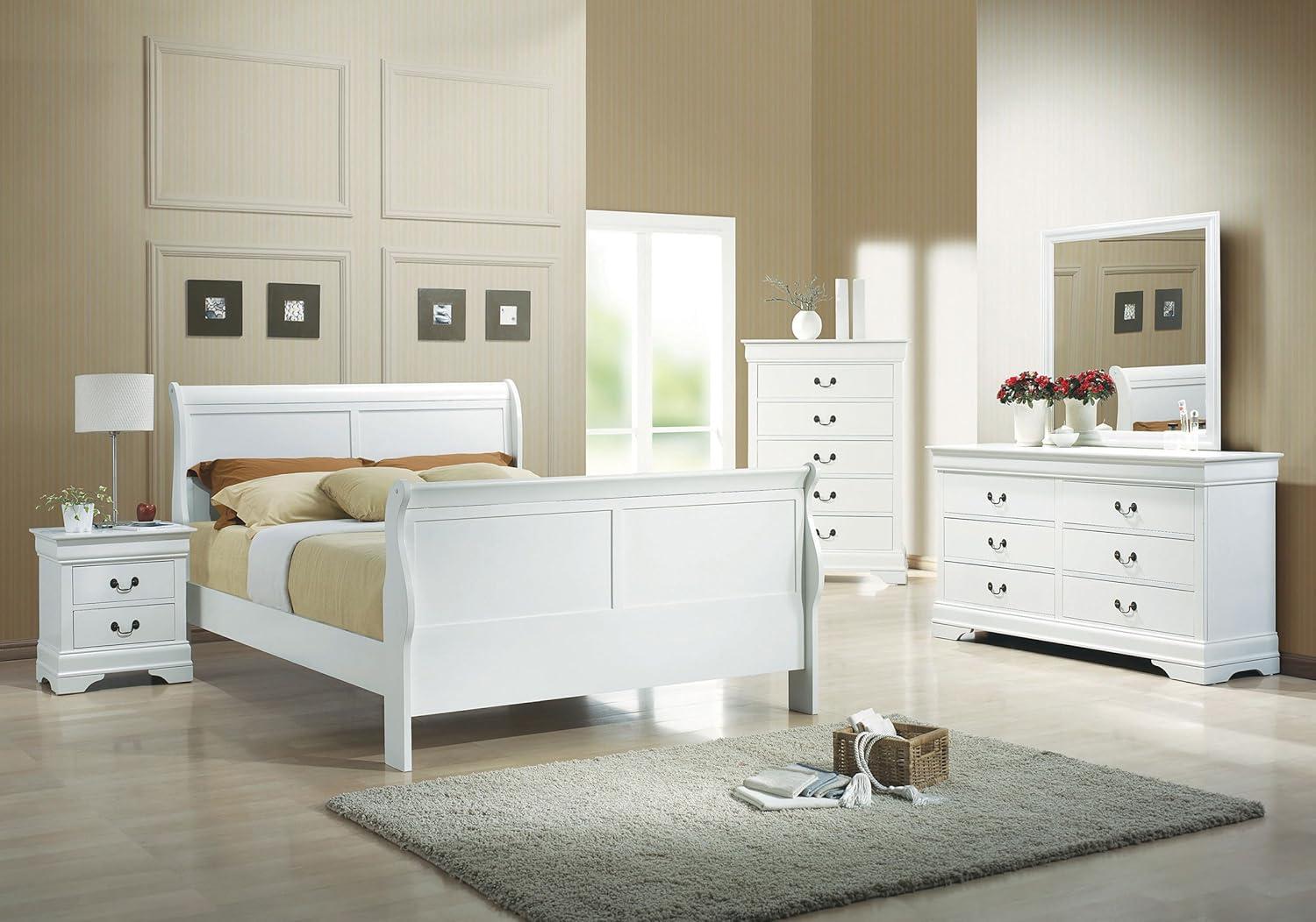 Louis Philippe White Full Sleigh Bed with Headboard and Drawer