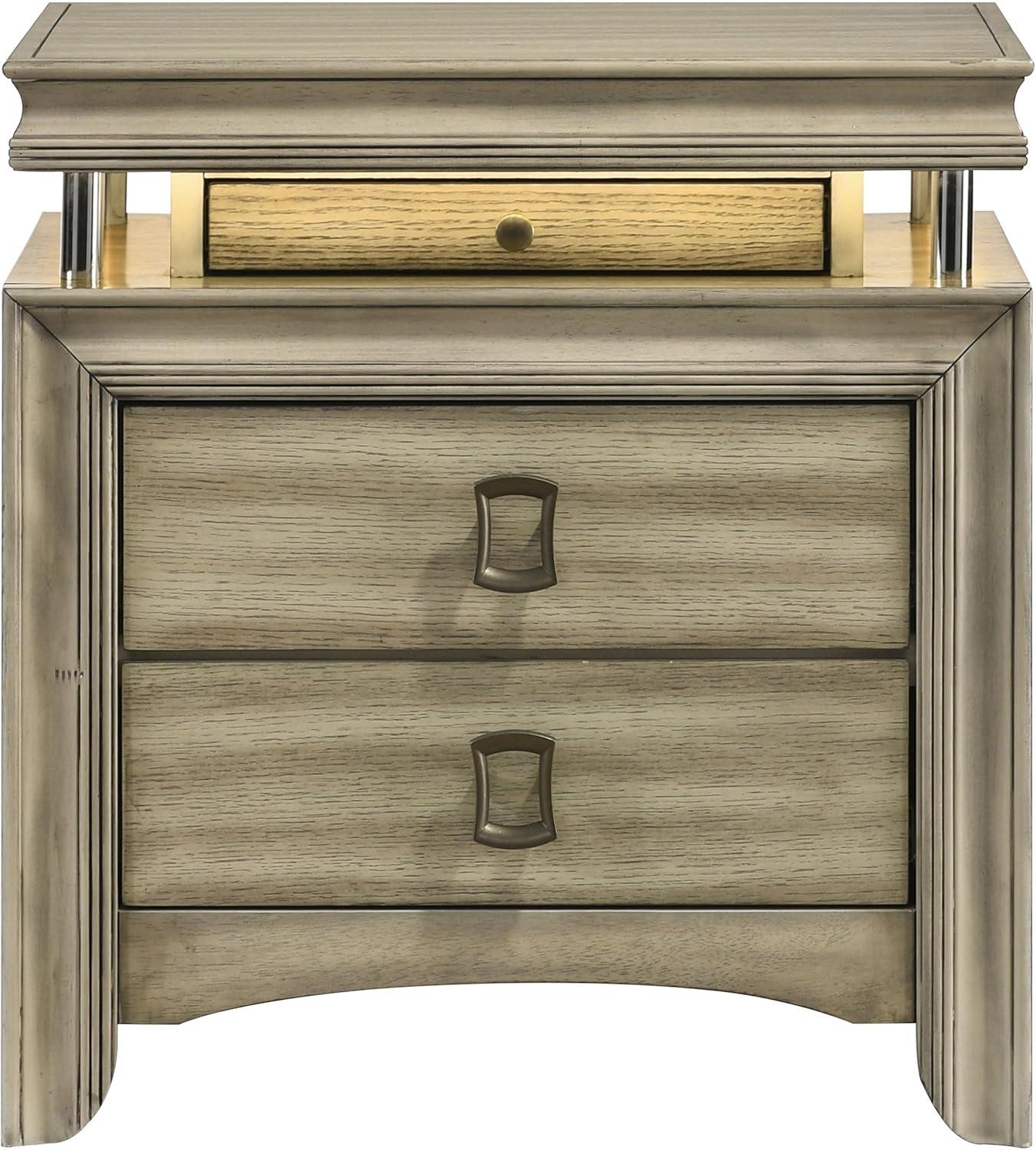 Coaster Home Furnishings Giselle 3-Drawer Nightstand Bedside Table with LED Rustic Beige