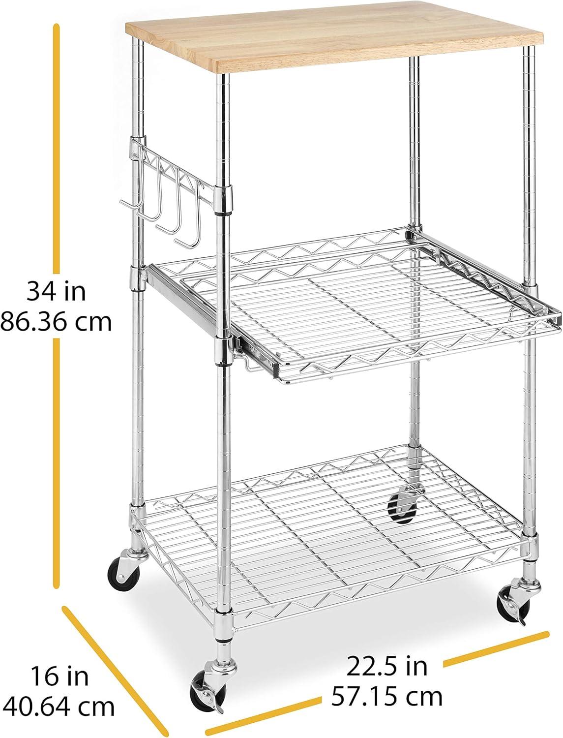 Whitmor Kitchen Storage Microwave Cart - Chrome - 16 Length x 22.5 Width x 34 Height inches