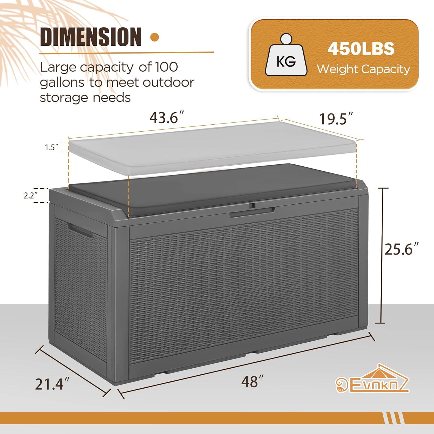 Gray 100 Gallon Lockable Resin Deck Box with Cushion