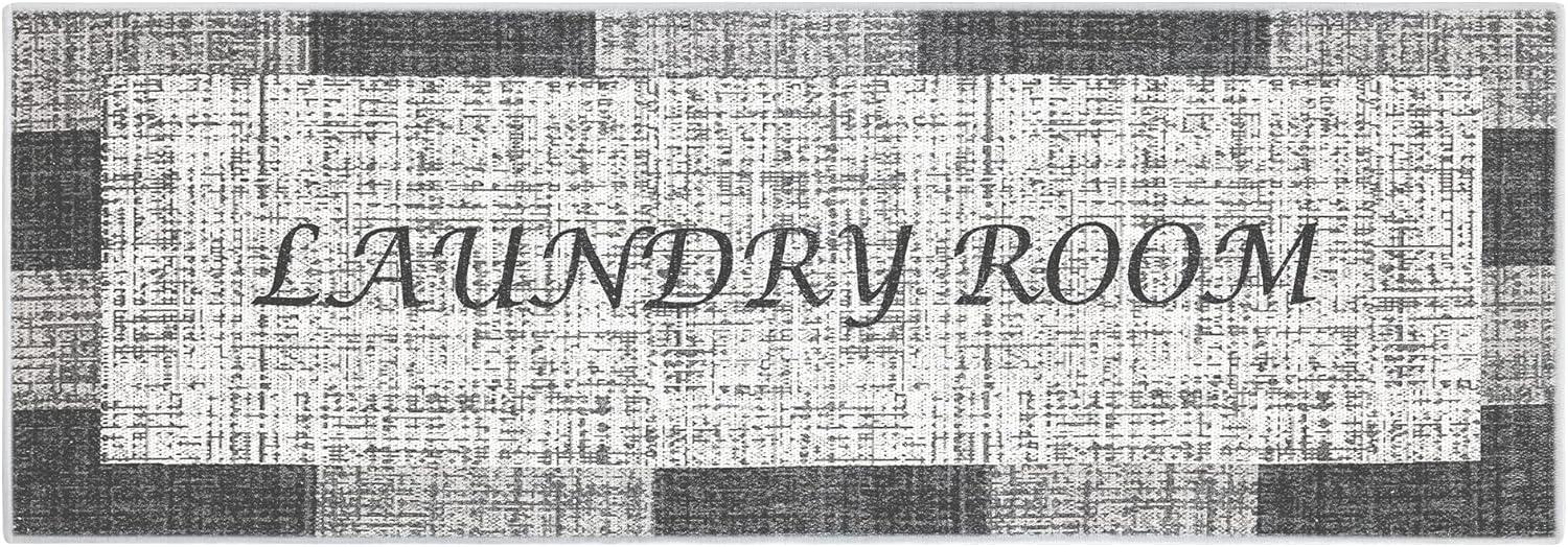 SUSSEXHOME Washable Indoor Laundry Room Rug Runner - 70 % Cotton Kitchen Floor Mat[Gray&White]