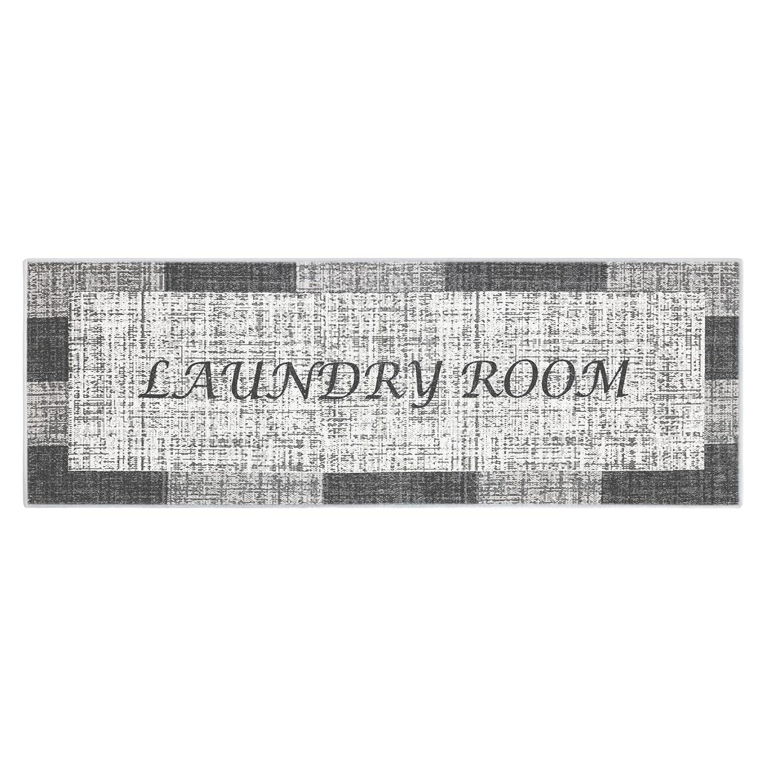 SUSSEXHOME Washable Indoor Laundry Room Rug Runner - 70 % Cotton Kitchen Floor Mat[Gray&White]