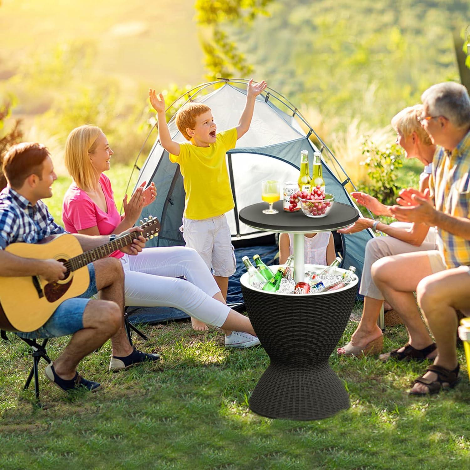 Costway 8 Gallon 3 in 1 Patio Rattan Cooler Bar Table Adjust Ice Bucket Black