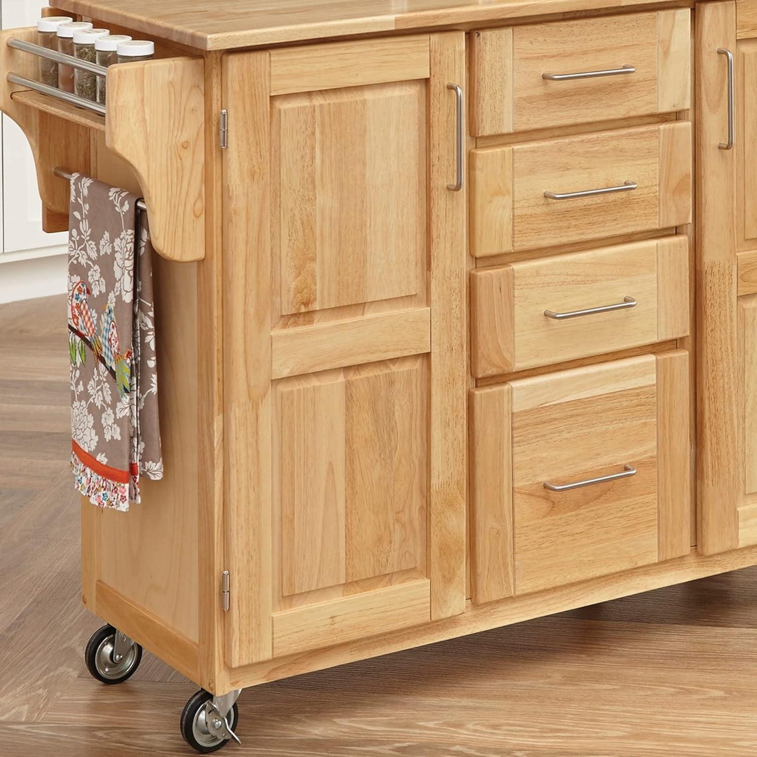 Breakfast Bar Kitchen Cart with Wood Top Natural - Home Styles: Rolling Island Storage, 2 Shelves, 2 Doors