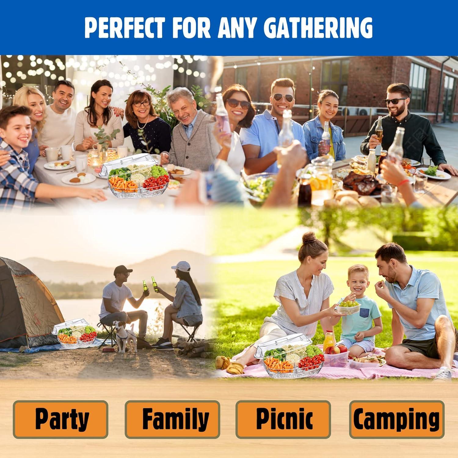 Prep & Savour Chilled Veggie Tray, 15 Inch Clear Party Platter with 4 Compartments