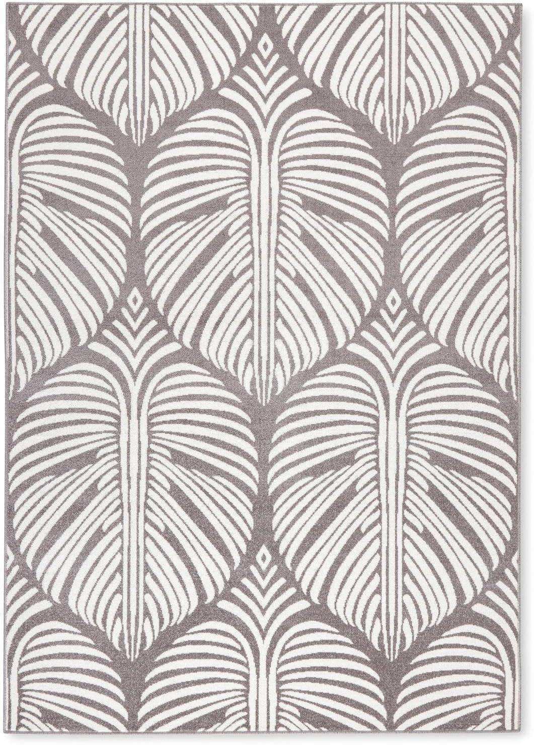 TOMMY BAHAMA Lanai Palm Leaves Indoor Outdoor Area Rug Dark Grey/Ivory