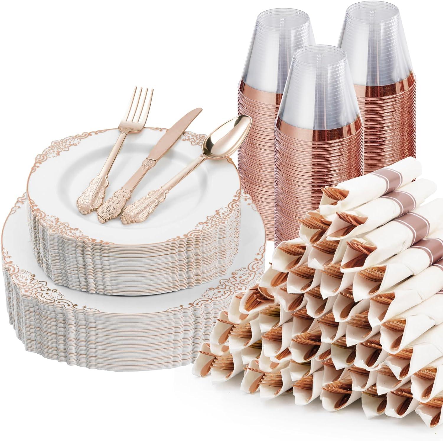 Rosdorf Park Plastic Plates,Disposable,Party,Thanksgiving,350PCS,100 Rim Plates,50 ware,50Napkins