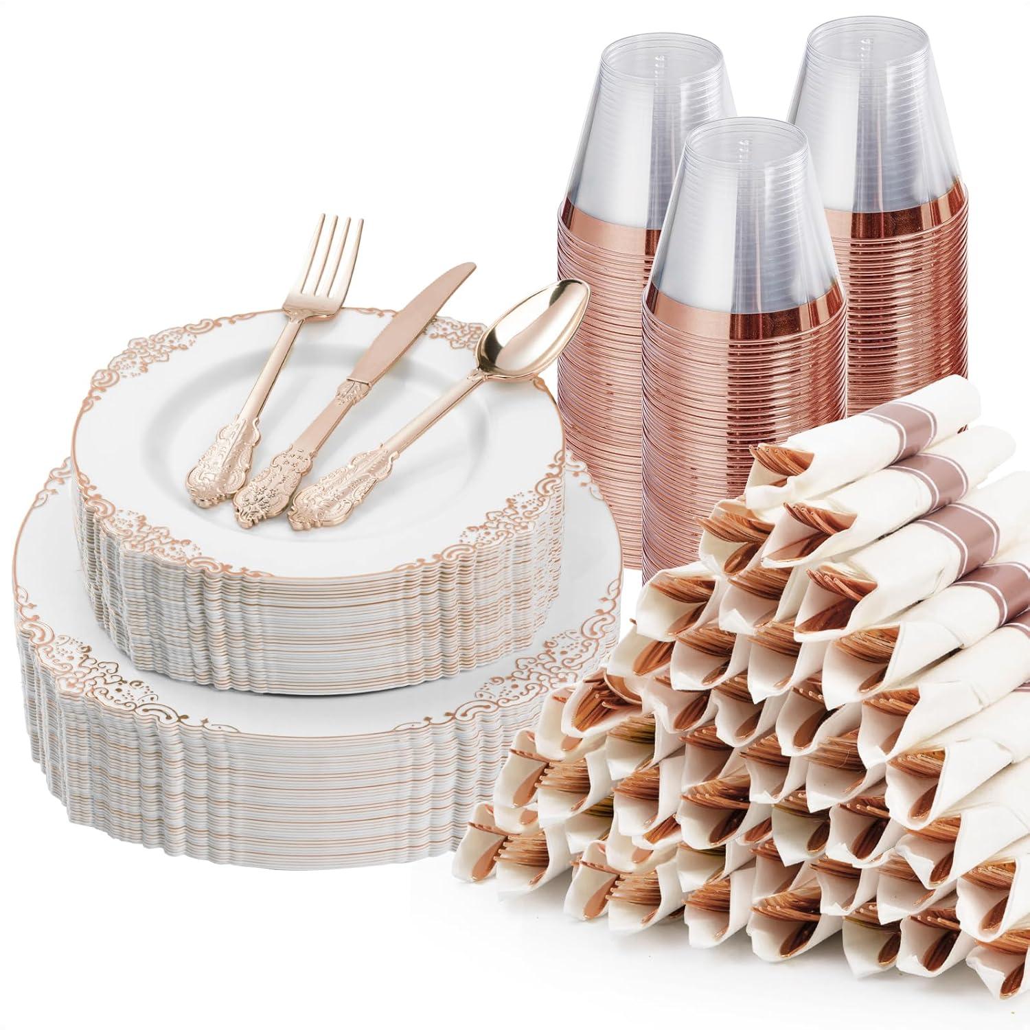 Rosdorf Park Plastic Plates,Disposable,Party,Thanksgiving,350PCS,100 Rim Plates,50 ware,50Napkins