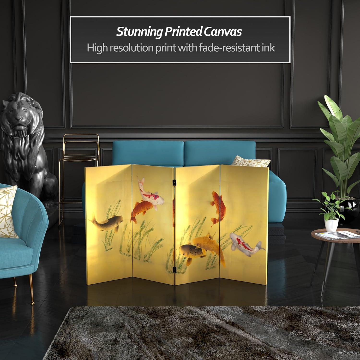 Handmade 3' Seven Lucky Fish Canvas Room Divider