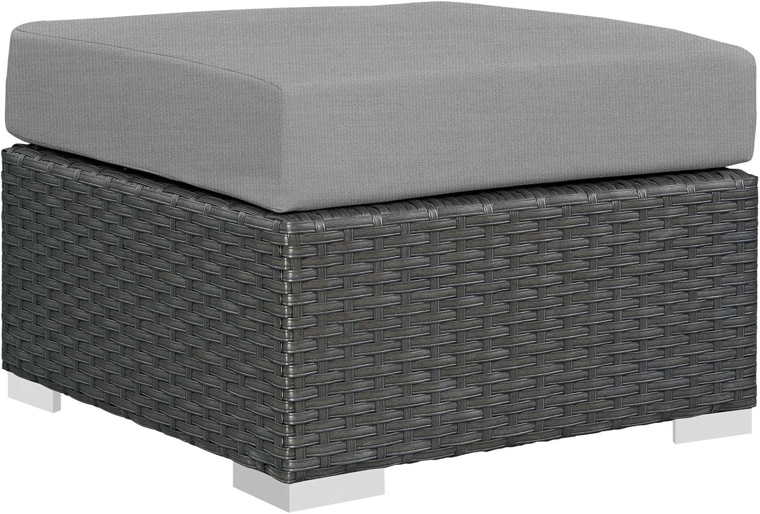 Modway Sojourn Aluminum and Rattan Patio Ottoman in Canvas/Gray