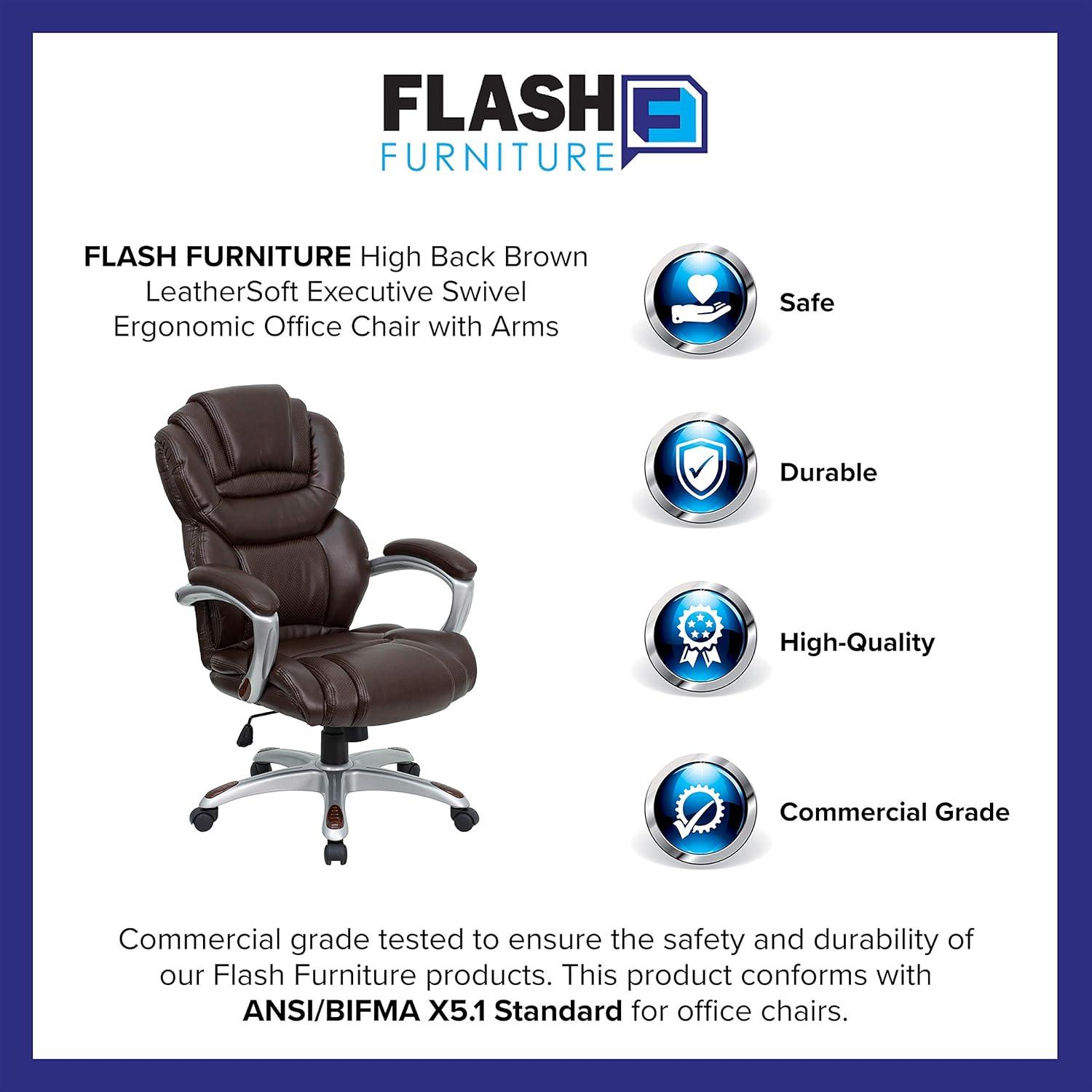 High Back LeatherSoft Executive Swivel Ergonomic Office Chair with Accent Layered Seat and Back and Padded Arms Brown - Flash Furniture