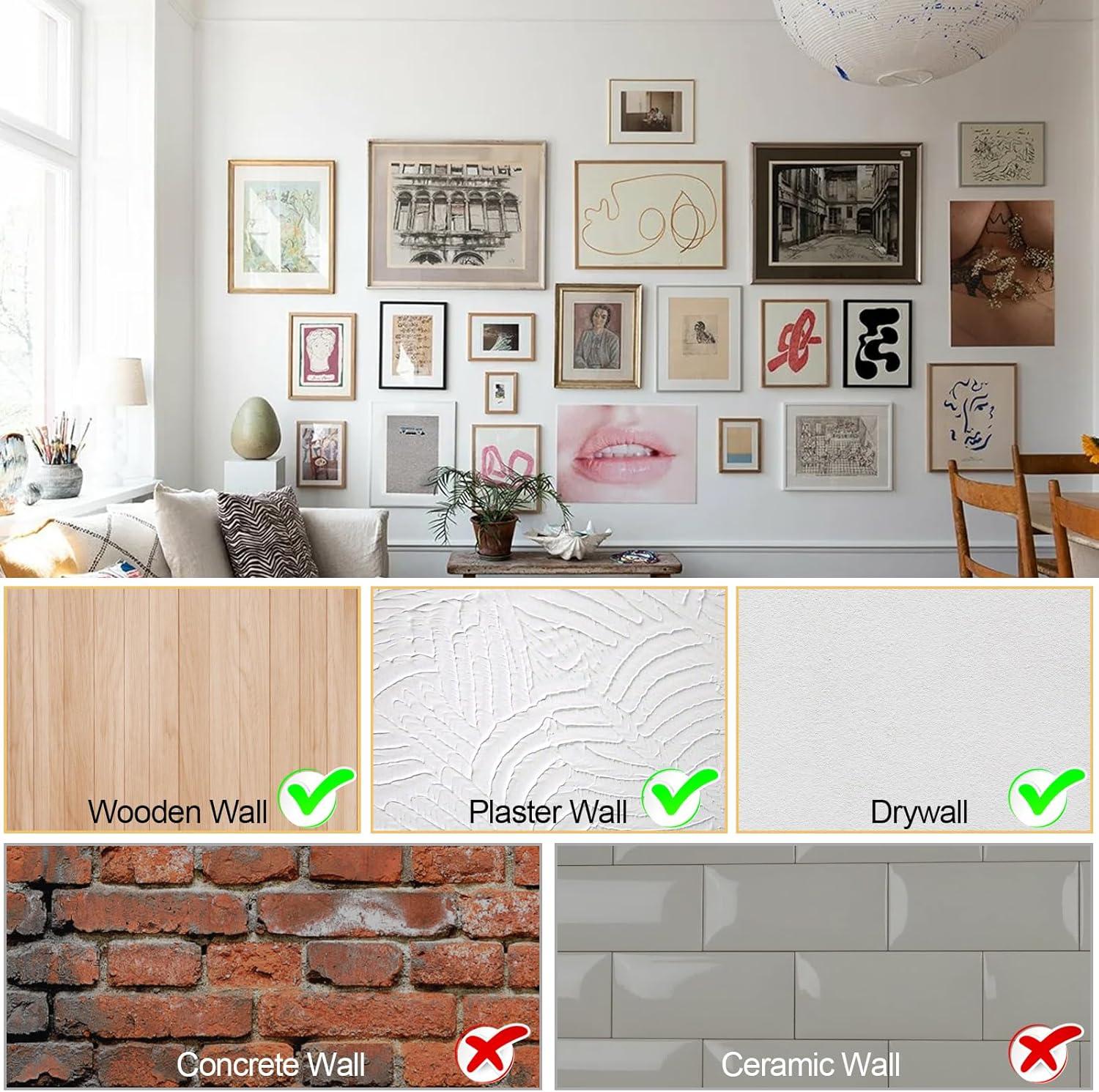 Shinysix Hanging Hook,20lb/30lb/50lb Heavy Duty Heavy Duty Picture Kit 20lb/30lb/50lb Heavy Mirror Decoration Silver Canvas Mirror Decoration Duty Picture Nails 184PCS Picture Kit Frame Canvas Mirror