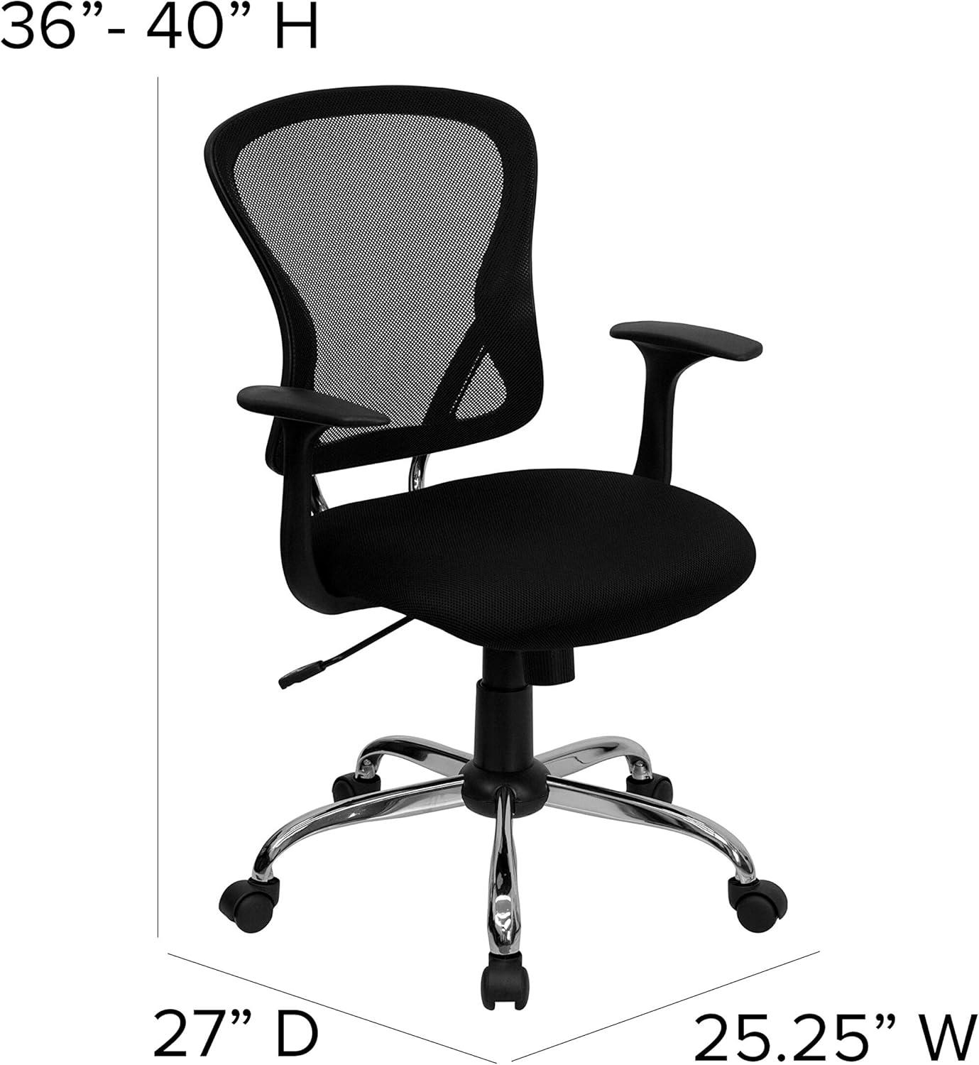 Flash Furniture Mid-Back Black Mesh Swivel Task Office Chair with Chrome Base and Arms