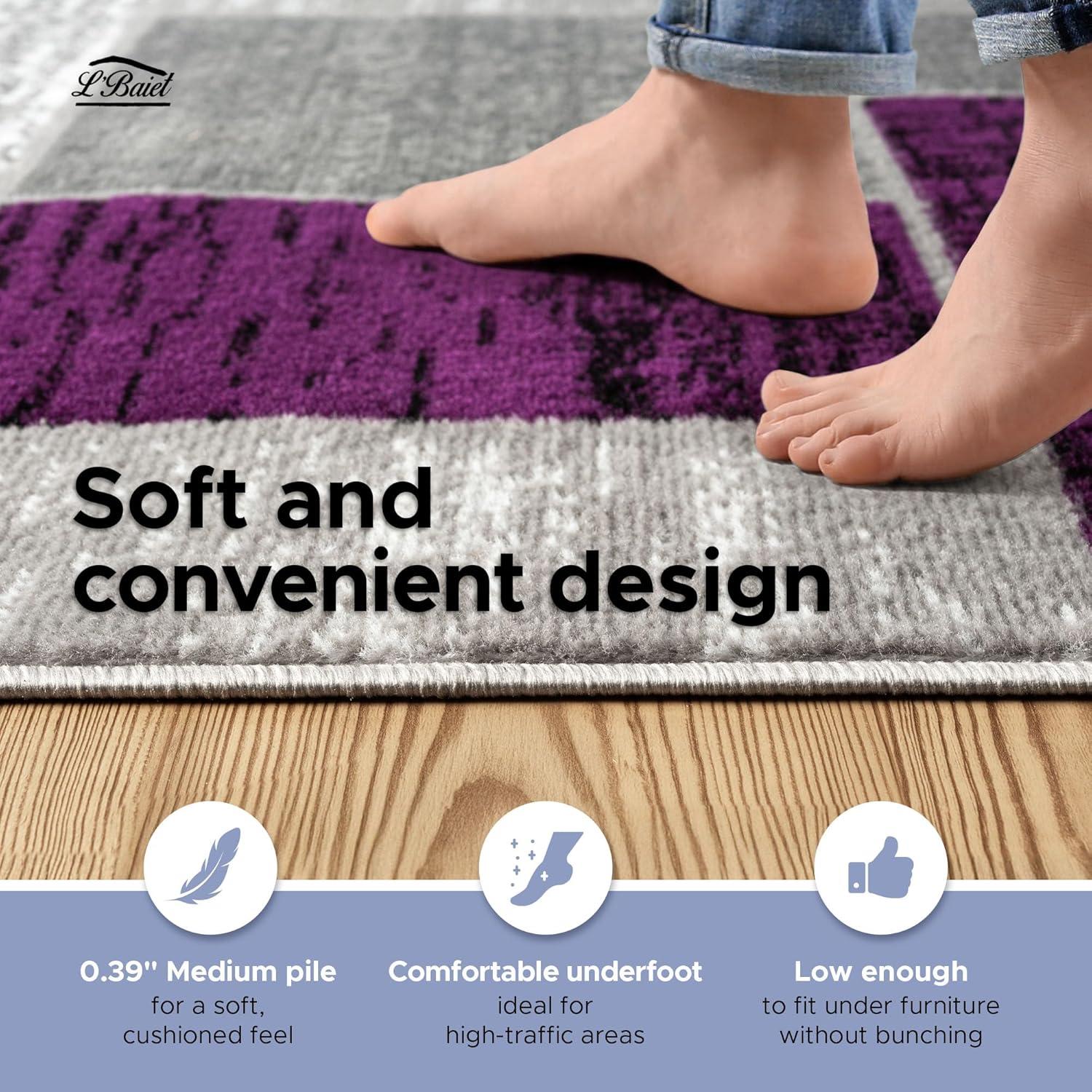 Alfombra Rectangular Geométrica Púrpura Verena de 5' x 7' para Entrada, Sala de Estar, Comedor, etc.