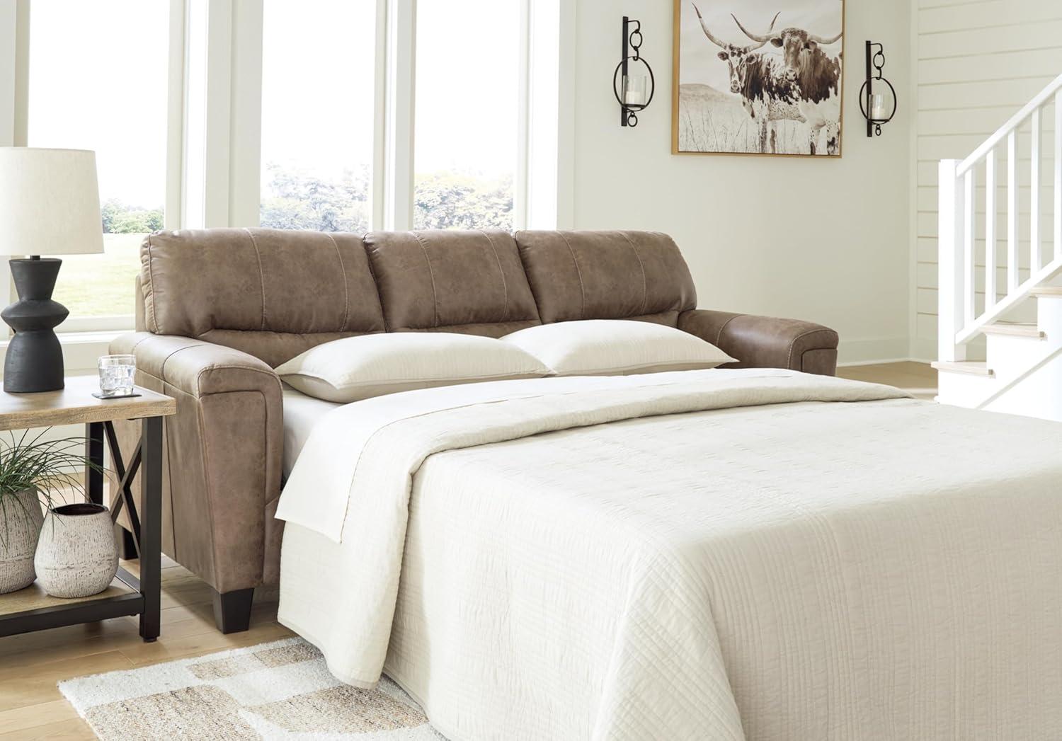 Benjara Nav Queen Size Sofa Sleeper, Fossil Brown Faux Leather, Foam, 89 Inch