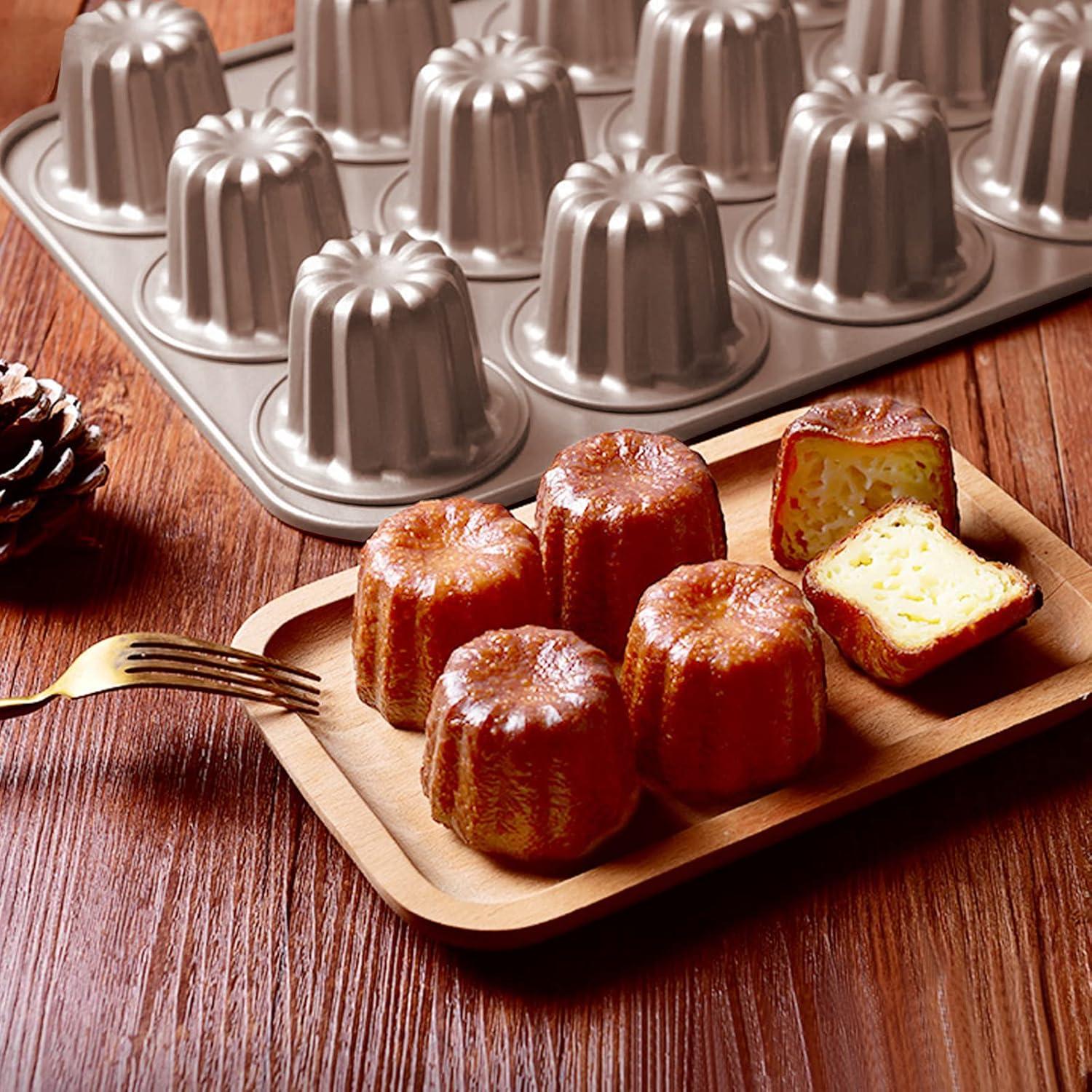 Cannele Mold Nonstick Muffin Cupcake Pan Carbon Steel Canele Cake Baking Tray French Pastry Mould 12 Cups for Making Mini Bread Cheesecake Dessert