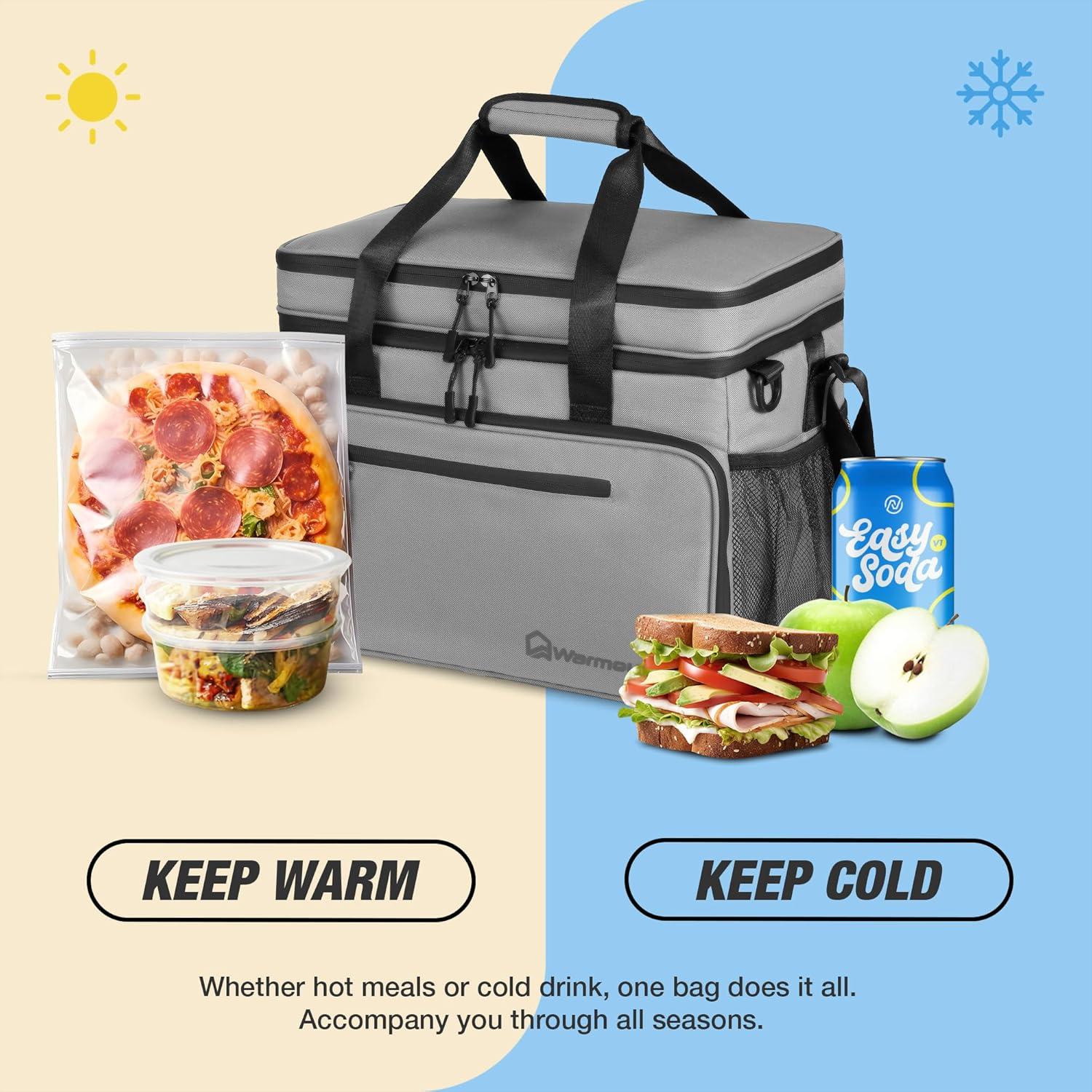 WARMOUNTS Soft Cooler Bag 48 Cans & Insulated Bag 2 in 1, w/ Insulating Cover, Upgraded Leakproof Camping Cooler Bag 2 Compartment for Camping Hiking Picnic Beach