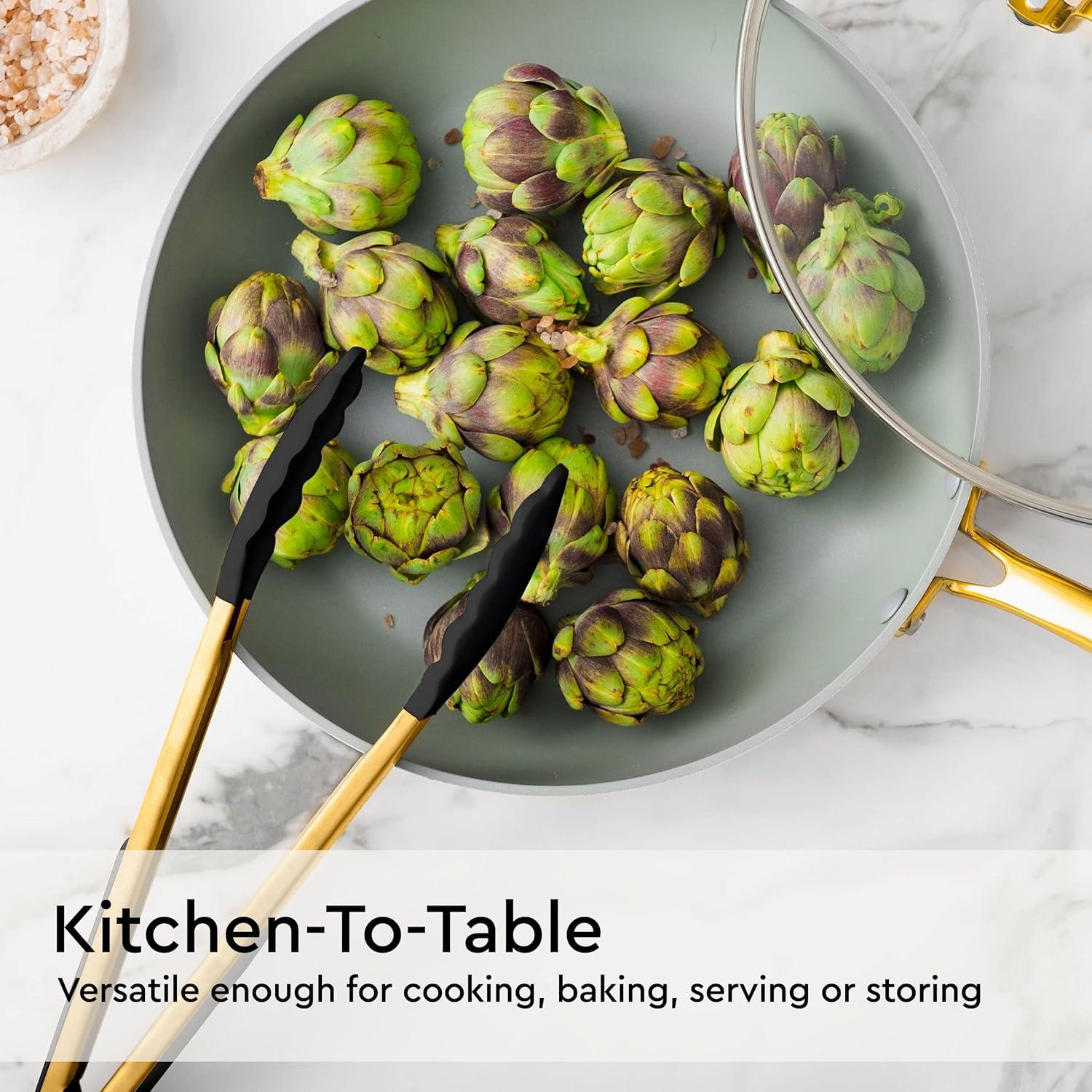 Black and Gold Kitchen Utensils Set 6PC Black Silicone Utensils Set Includes: Gold Tongs, Gold Whisk, Gold Serving Spoon, Gold Spatula & Turner-Black and Gold Kitchen Accessories & Gold Kitchen Decor
