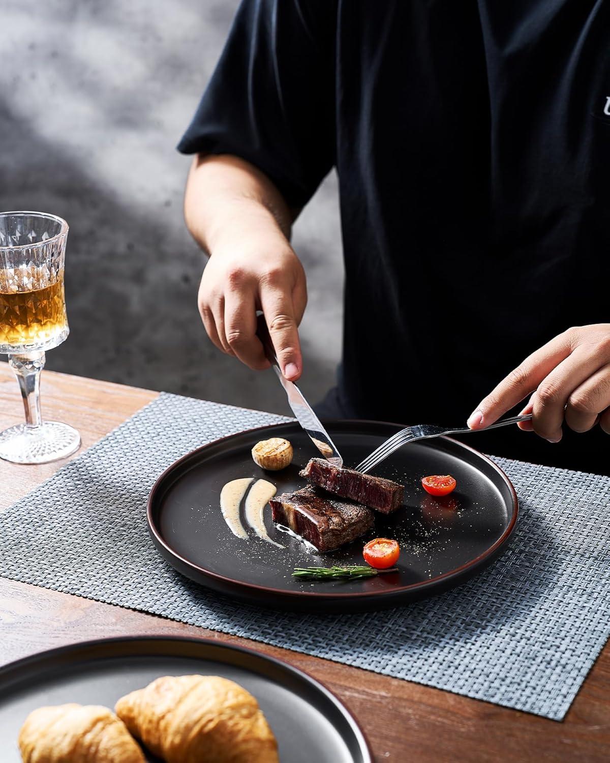 12 Pieces Stoneware Dinnerware Sets, Dishes Set for 4, Microwave and Dishwasher Safe