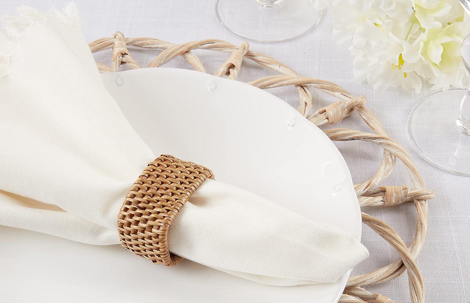 Saro Lifestyle Napkin Rings With Rattan Woven Design (Set of 4)