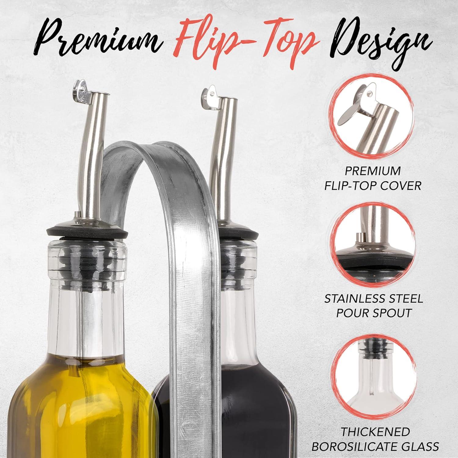 Autumn Alley Rustic Farmhouse Oil and Vinegar Dispenser Set with Galvanized Holder – Farmhouse Kitchen Decor