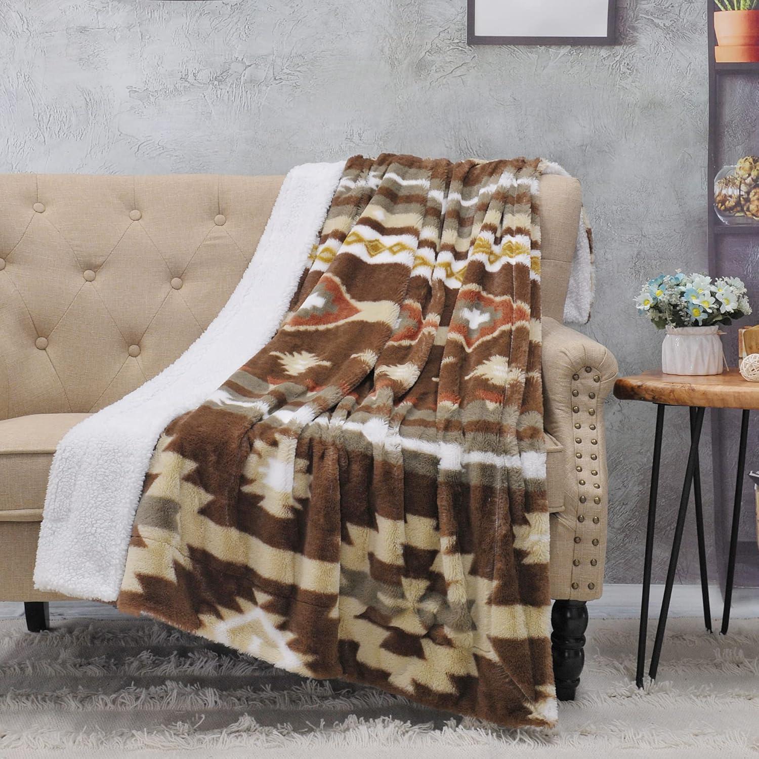 Home Soft Things Southwest Faux Fur Sherpa Throw - Coffee - 60" x 80" Jumbo