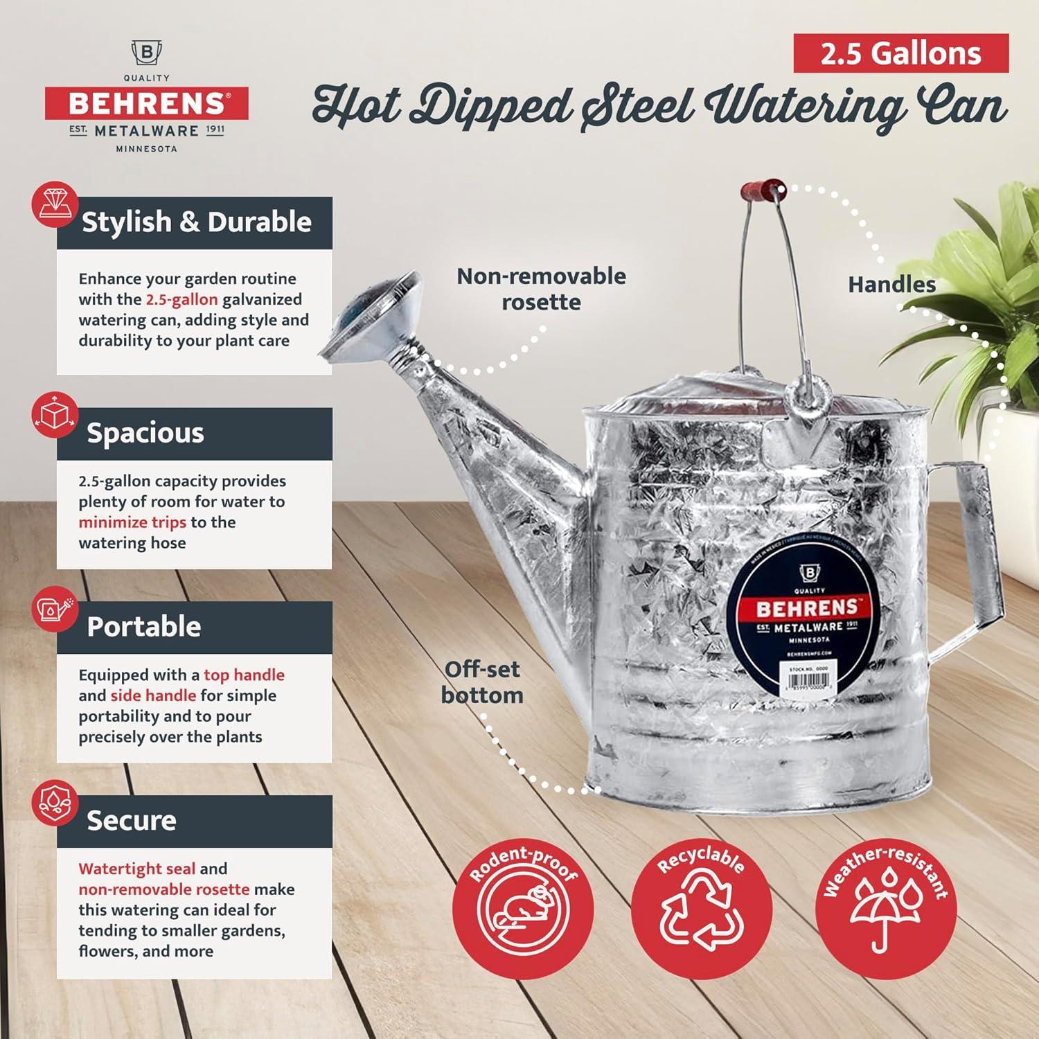 UNIVERSAL WINDOW SOLUTIONS Weatherproof Hot Dipped Galvanized Steel Watering Can With Wooden Handle And Side Handle For Watering Flowers And Gardens