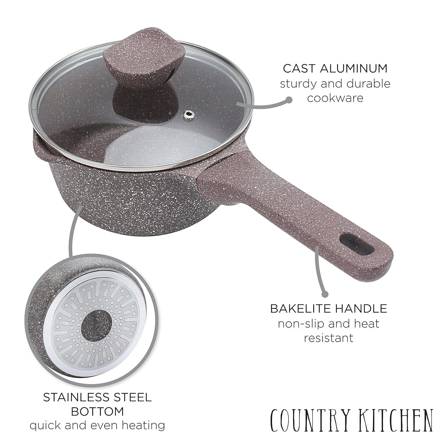 Chocolate Brown Non-Stick Cast Aluminum Cookware Set with Glass Lids, 6 Pc.