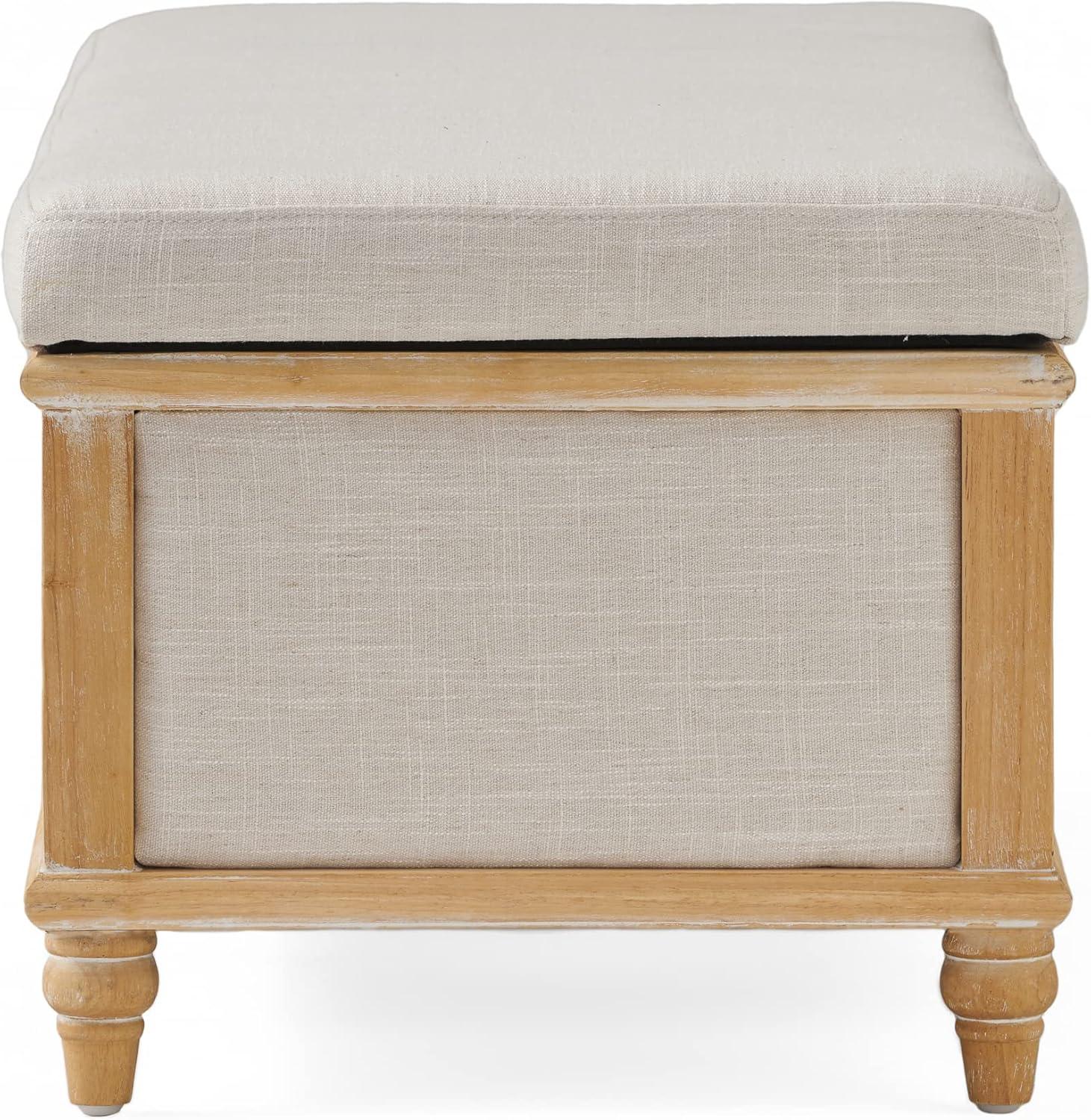 Provo Weathered Wood Light Beige Fabric Storage Ottoman