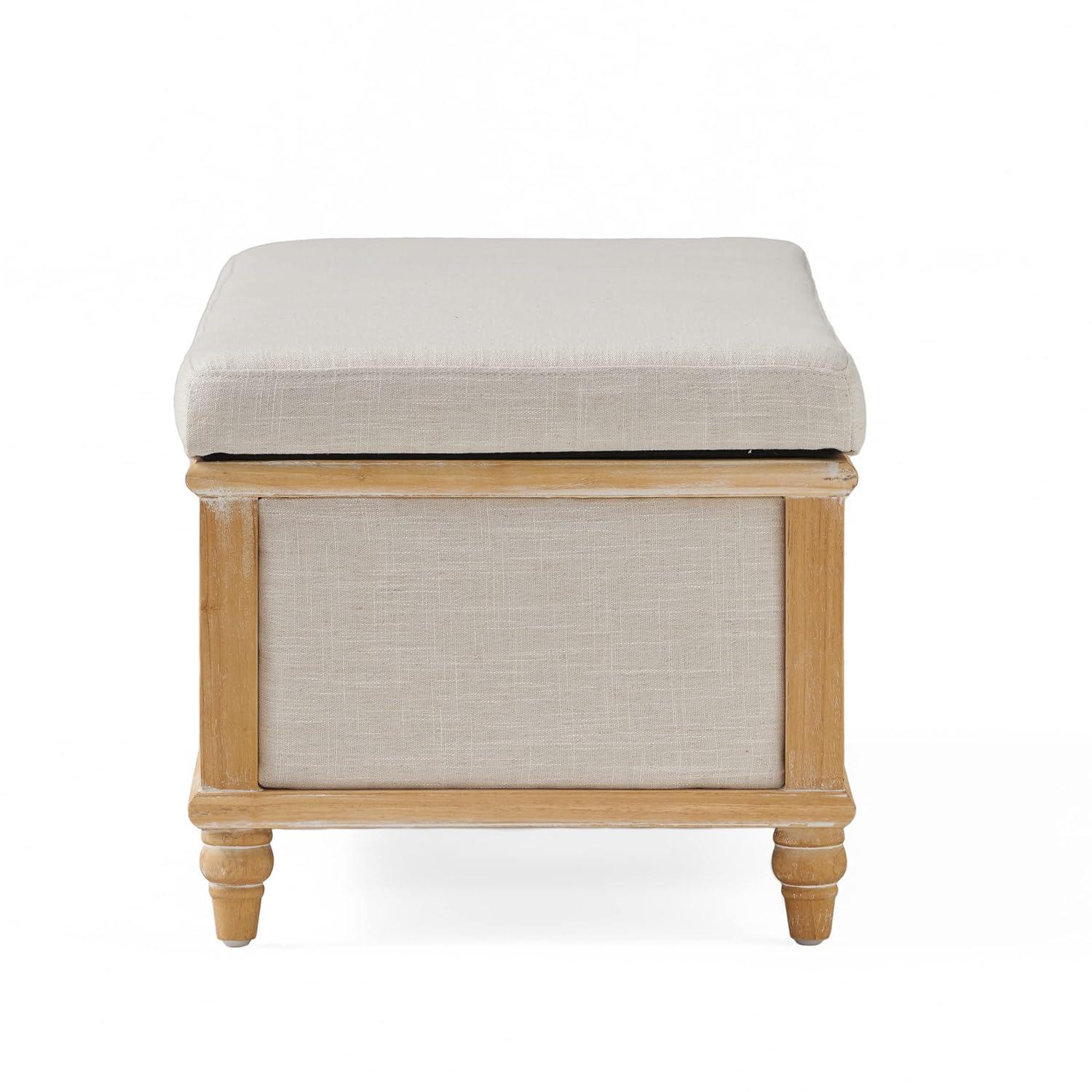 Christopher Knight Home Abilene Storage Ottoman - Beige: Linen Upholstered, Wood Frame, Rectangular Shape, 250lbs Capacity