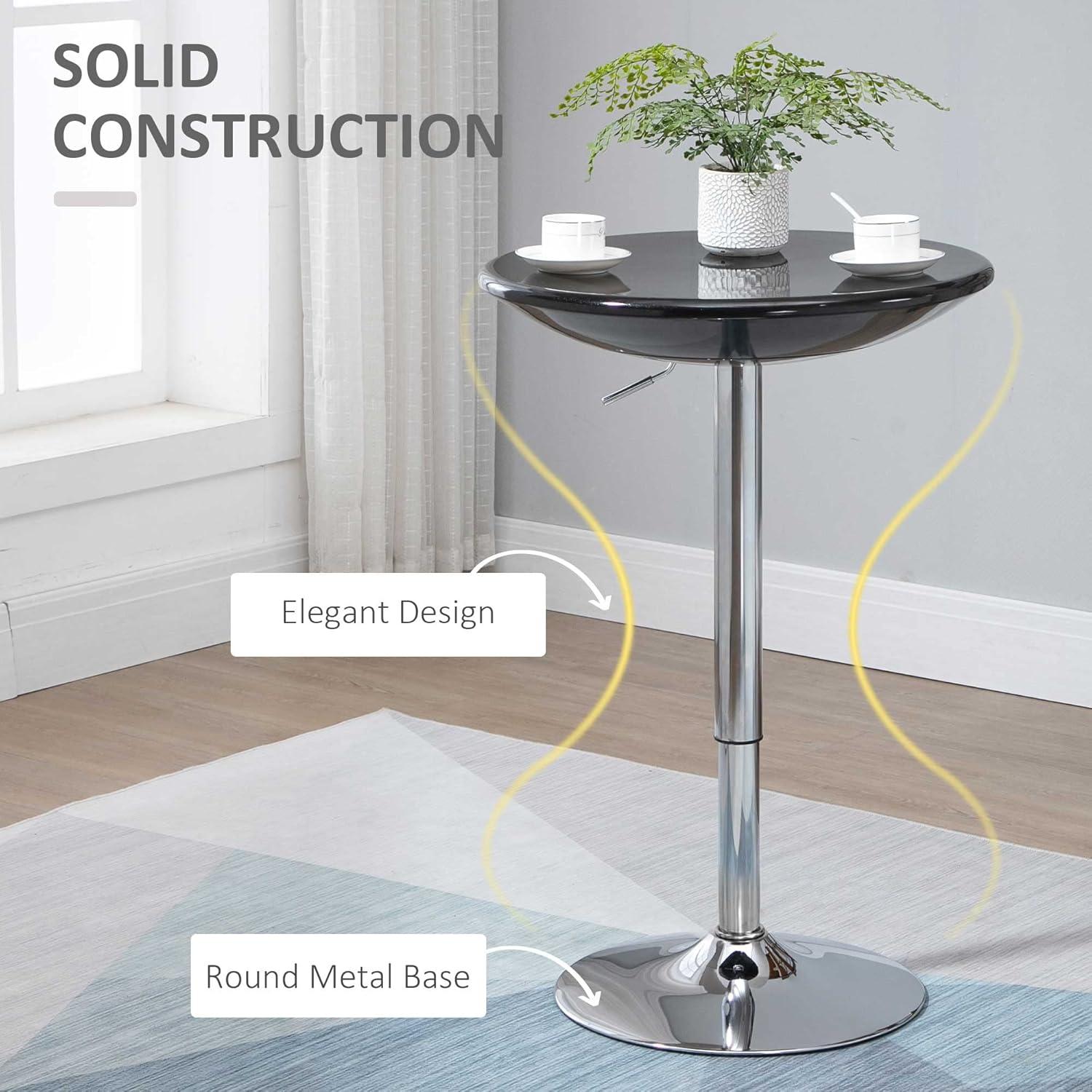 HOMCOM 24.5" Round Cocktail Bar Table Metal Base Tall Bistro Pub Desk Adjustable Counter Height Black Silver