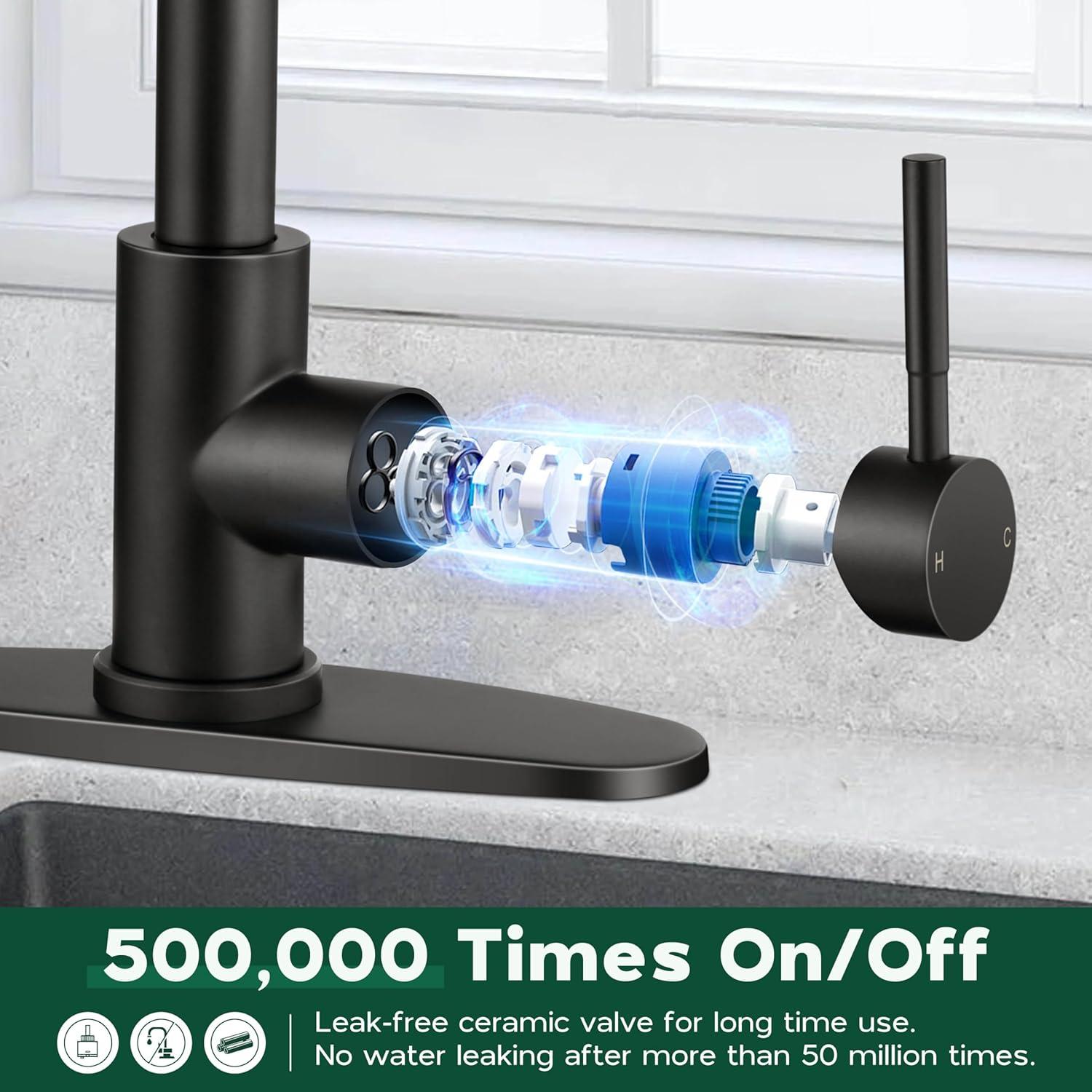 Black Kitchen Faucet with Soap Dispenser Stainless Steel Single Handle Kitchen Sink Faucet with Pull Down Sprayer for Single Hole or 3 Holes