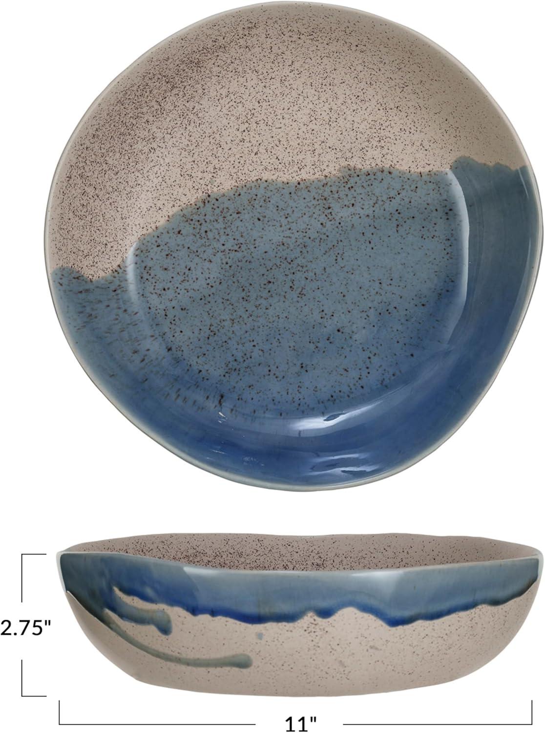 Blue and Cream Crackle Glaze Ceramic Serving Bowl