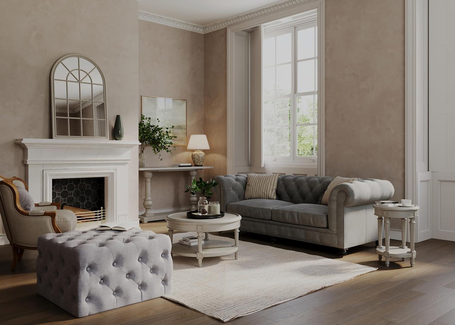 Maven Lane Maven Lane Pullman Traditional Round Wooden Coffee Table In Antiqued White Finish