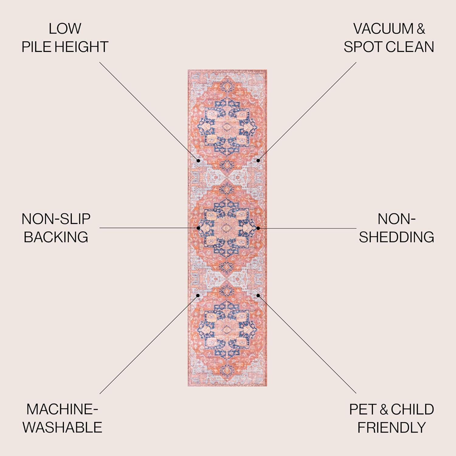 2' x 8' Maris Ornate Medallion Machine Washable Indoor/Outdoor Runner Rug, Orange/Cream - JONATHAN Y