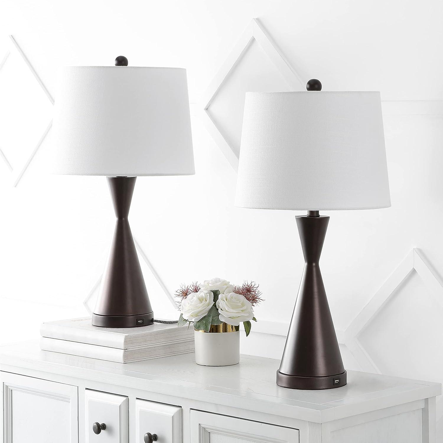 JONATHAN Y Colton 26" French Country Farmhouse Iron LED Table Lamp with USB Charging Port, Oil Rubbed Bronze (Set of 2)