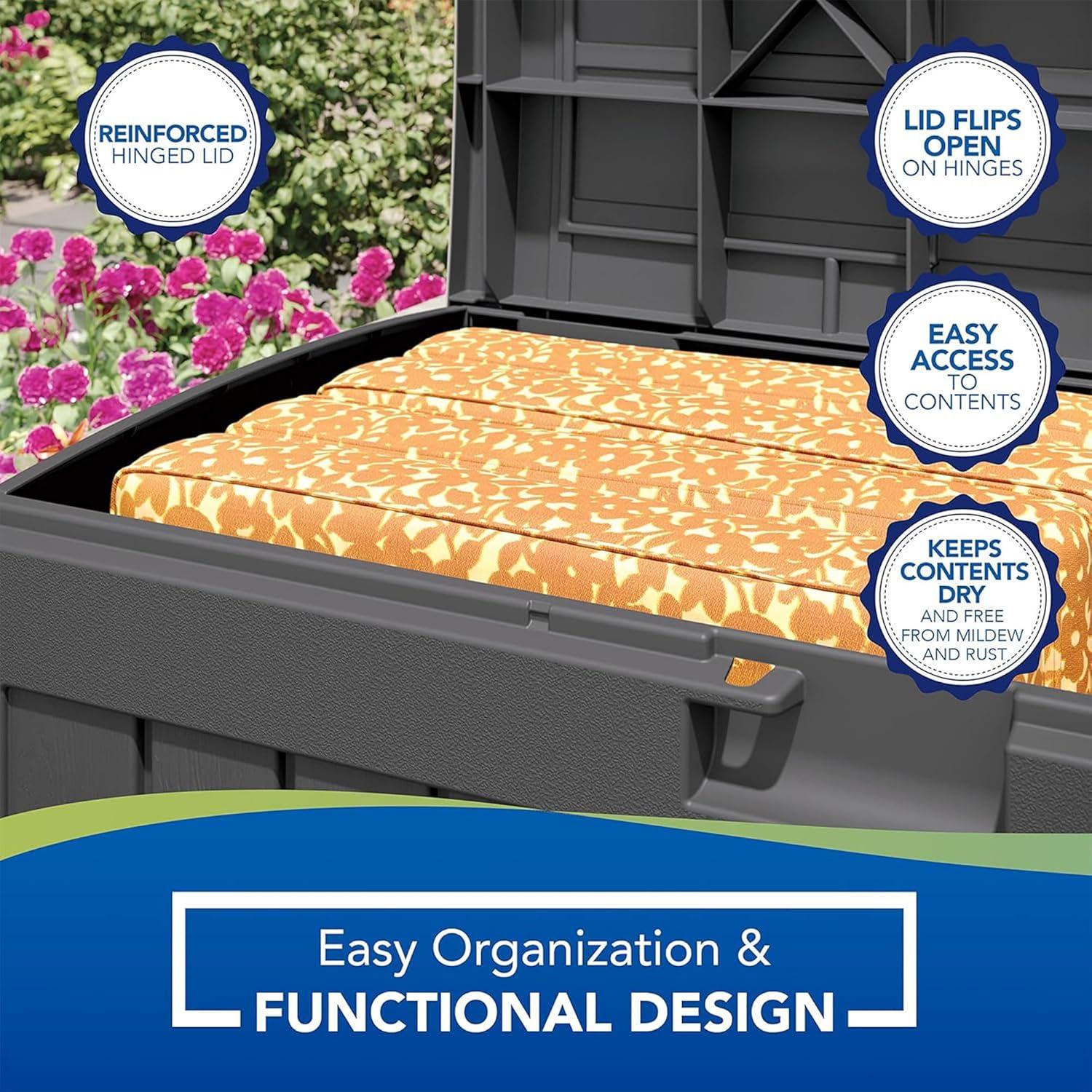 Suncast Suncast 50 Gallon Plastic Deck Box with Molded Lockable Feature for Home, Gray