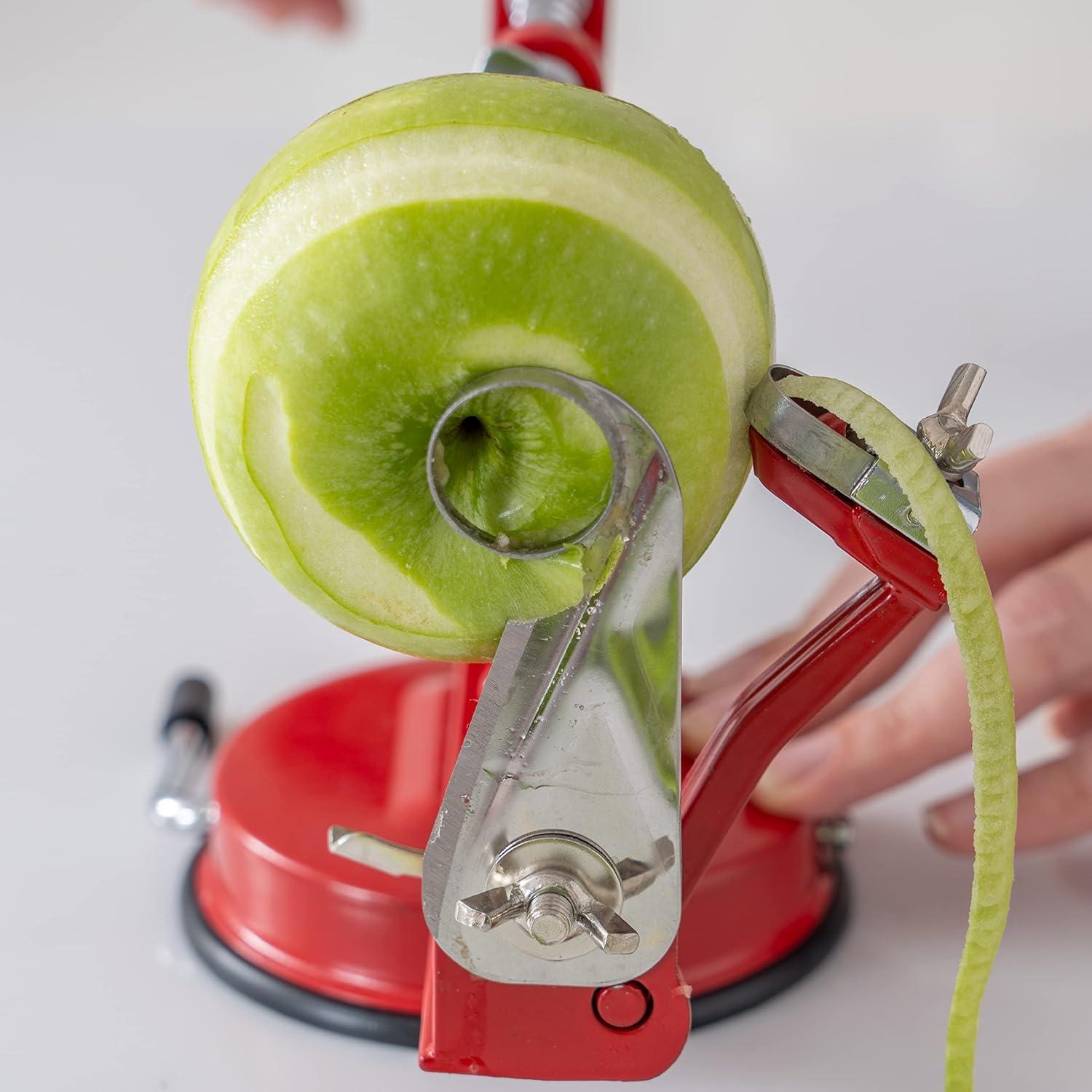 Red Stainless Steel Apple Peeler Corer Slicer with Suction Base