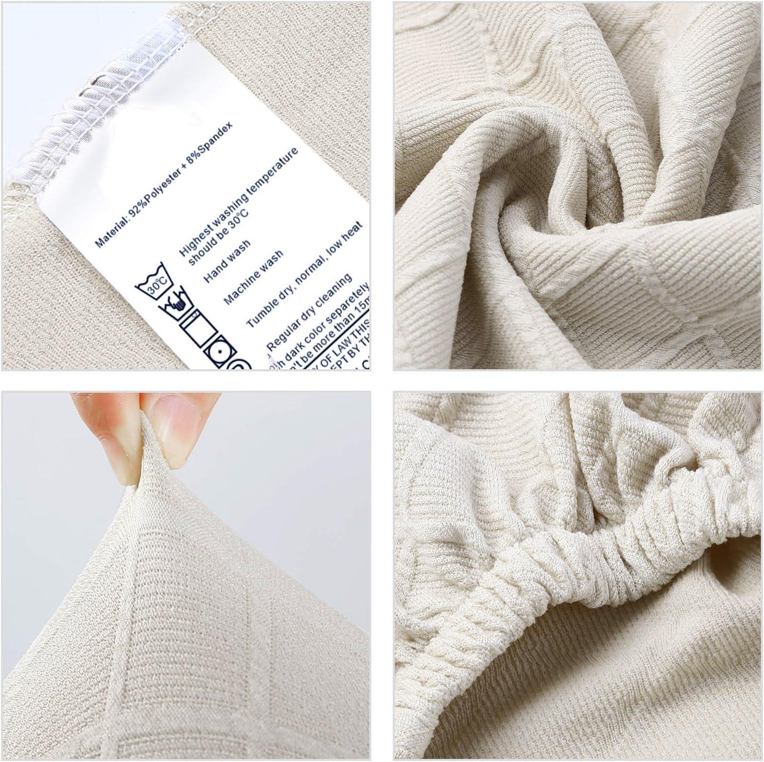 Beige Stretch Jacquard Dining Chair Covers, Set of 4