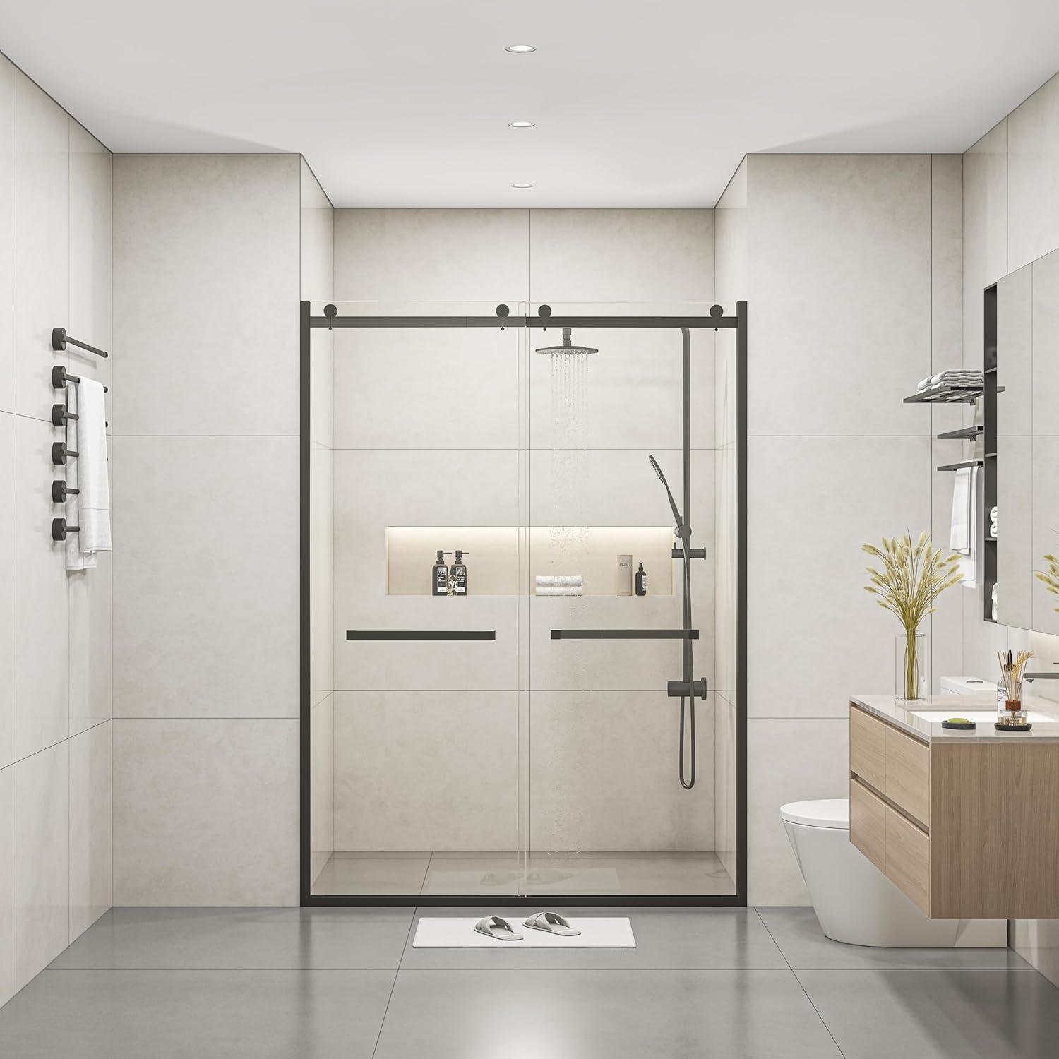 60 in. x 76 in. Matte Black Frameless Sliding Shower Door