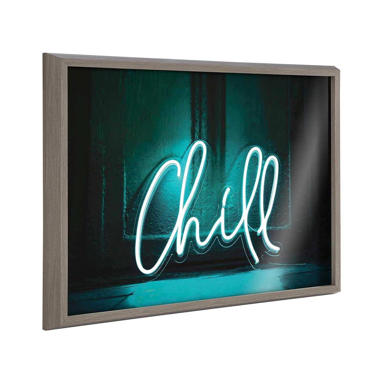 Kate and Laurel Blake Chill Neon Sign Framed Printed Glass by The Creative Bunch Studio, 18x24, Gray