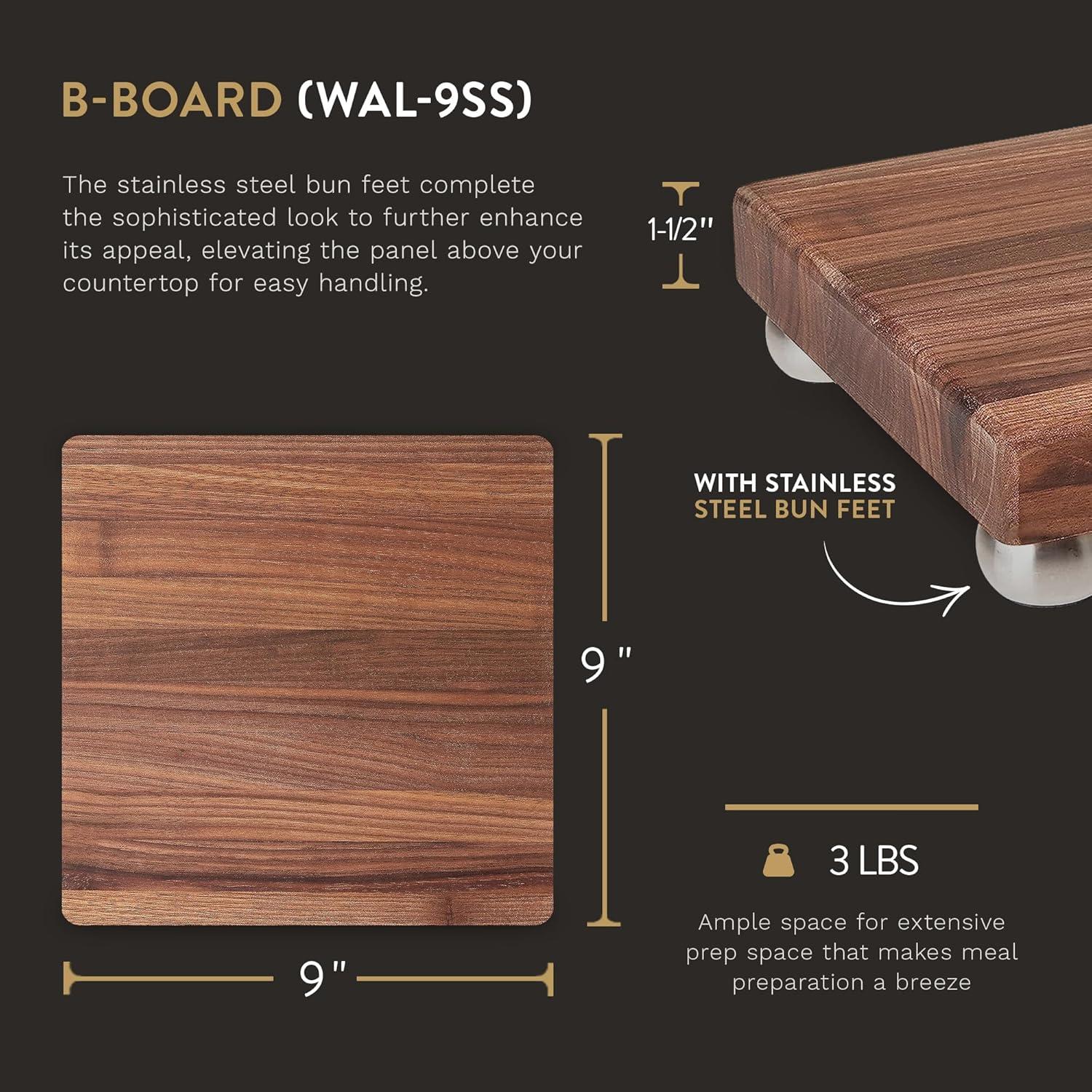 Walnut Edge Grain Cutting Board with Stainless Steel Feet