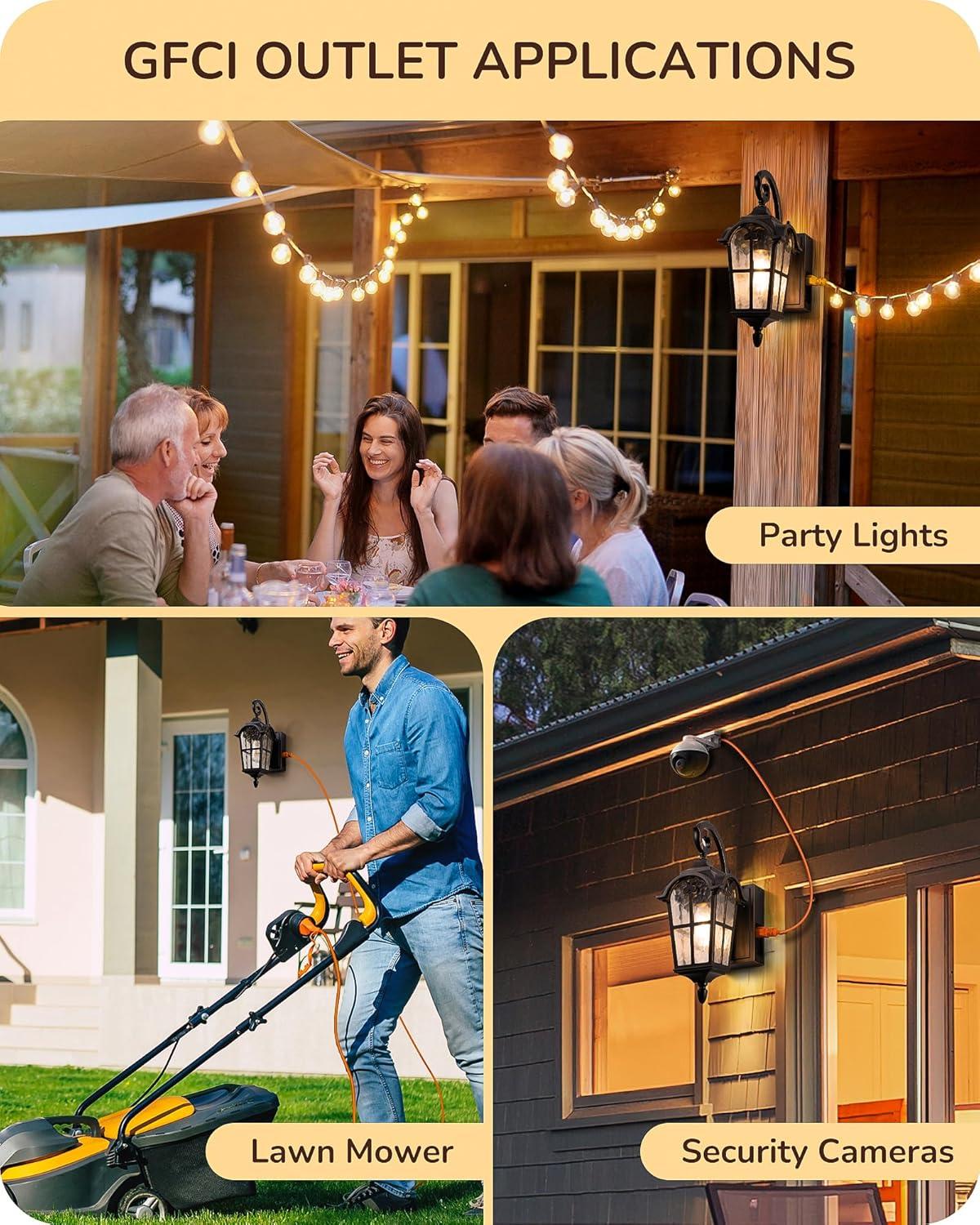 EDISHINE Dusk to Dawn Outdoor Wall Lights, Porch Light Fixture with GFCI Outlet, Exterior Wall Lantern with E26 Socket, Waterproof Outside Wall Sconce Wall Mount Lamp for Front Door, Patio, Garage