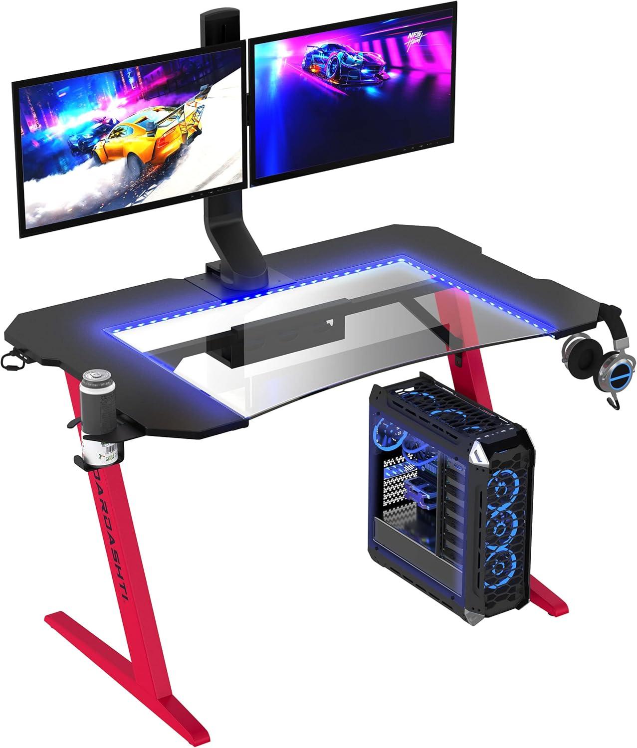 Dardashti 29.72" Gaming Desk with built in LED Lights in Ruby Red