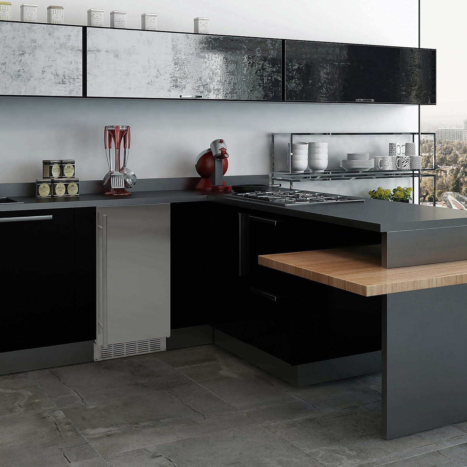 Indoor Built-in Ice Maker Stainless Steel Construction 25 lbs. Freezer Storage, Under Counter or Cabinet Ice Machine, for Commercial or Home Kitchen Use, Metallic