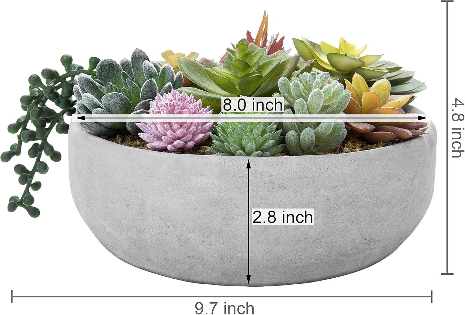 8-Inch Round Gray Concrete Pot with Assorted Faux Succulents