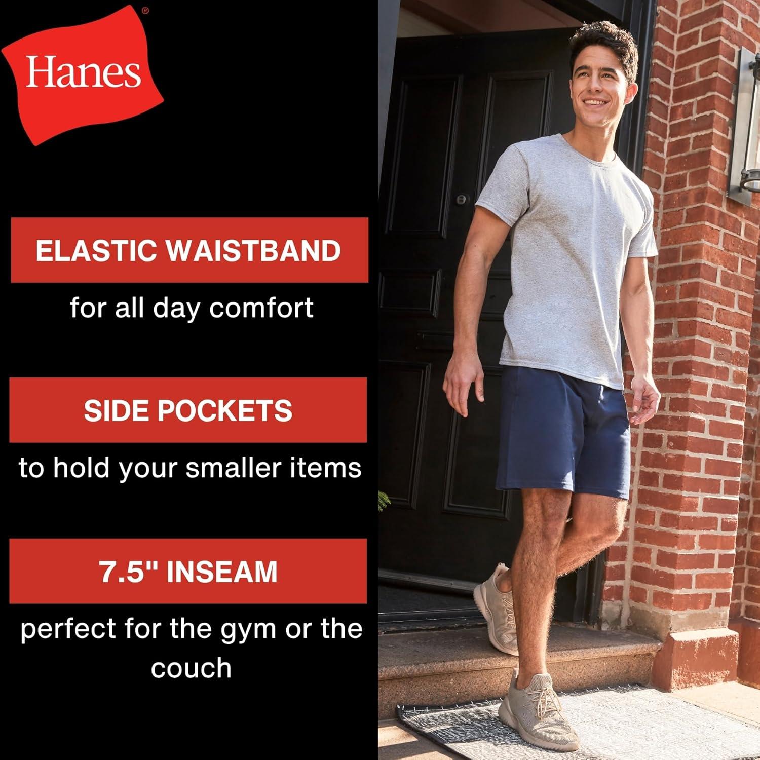 Hanes Men's Essentials Cotton Shorts With Pockets, 7.5" Inseam, Sizes S-4XL