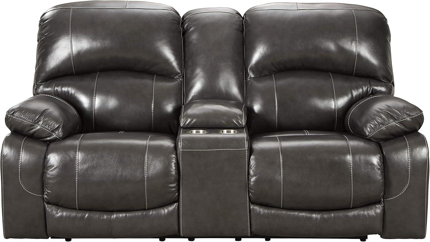 Ashley Furniture Hallstrung Leather Power Reclining Loveseat in Gray