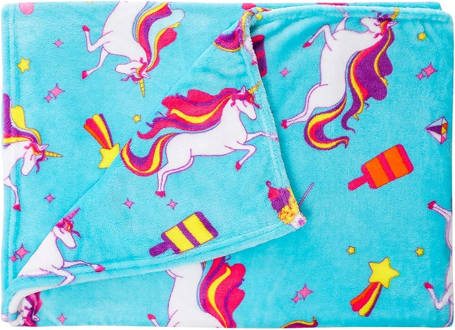 GirlZone Unicorn Fleece Blankets for Girls, Large Fluffy Blankets for Teen Girls with Cute Unicorn and Mermaid Designs