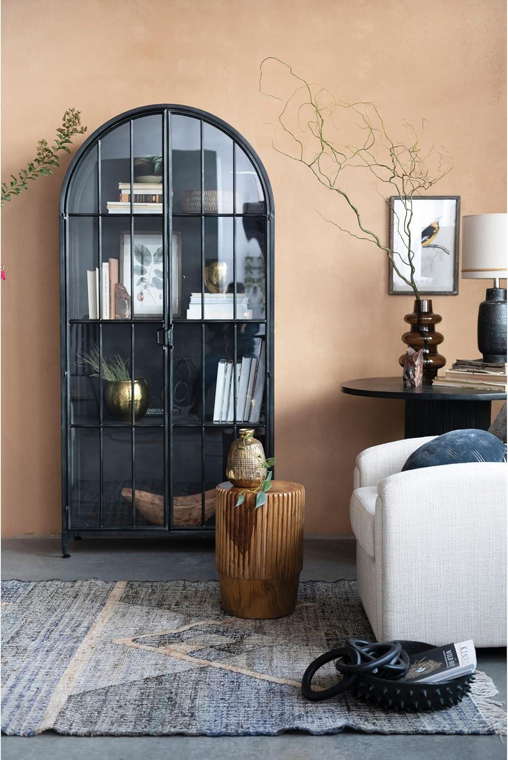 Arched Black Iron and Glass Office Storage Cabinet